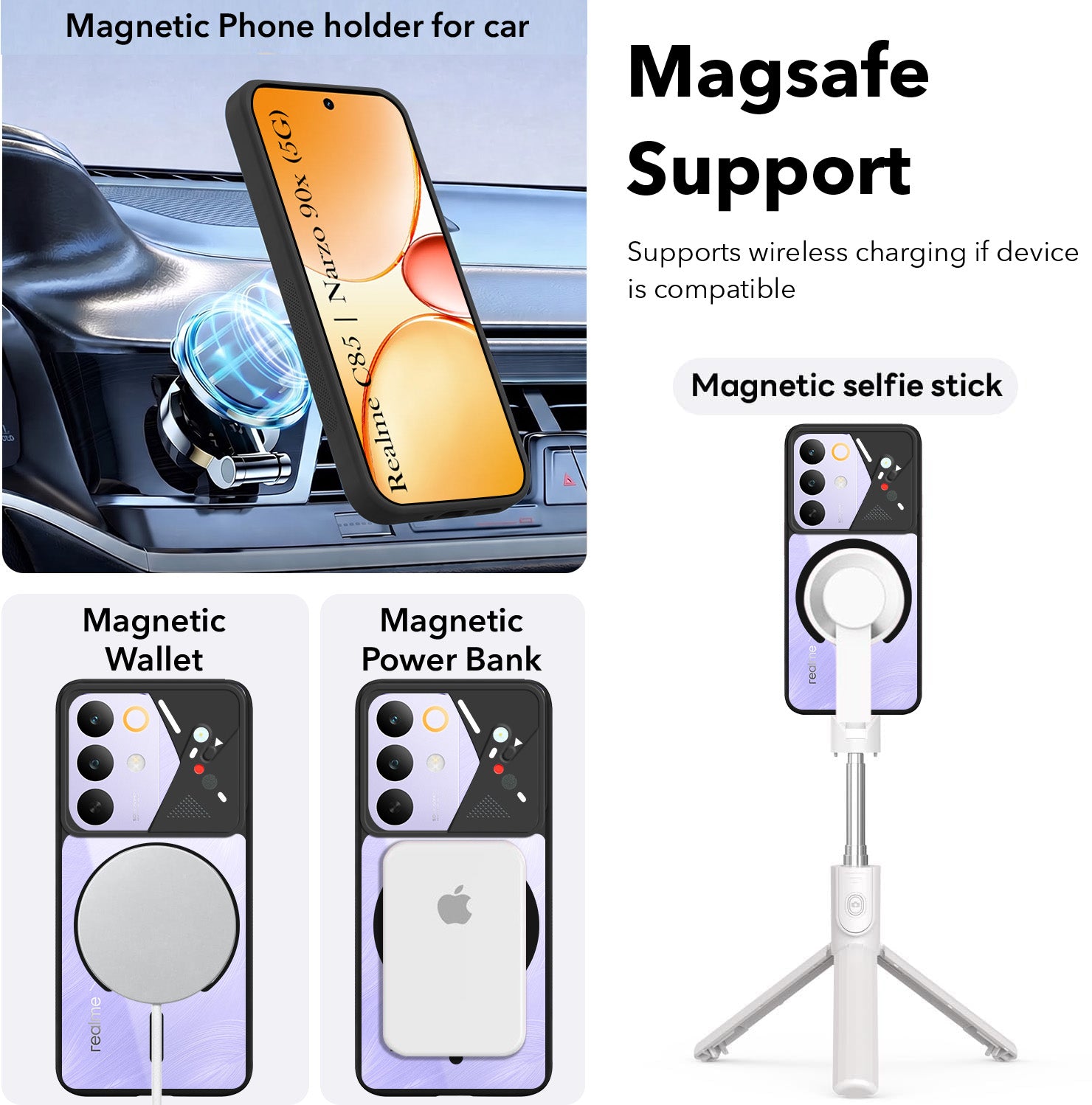 For Realme C85 5G | Realme Narzo 90x  Back Cover Case Lifetime Anti-Yellow Clear (Camera Protection | Side Grip | Wireless MagSafe Compatible)