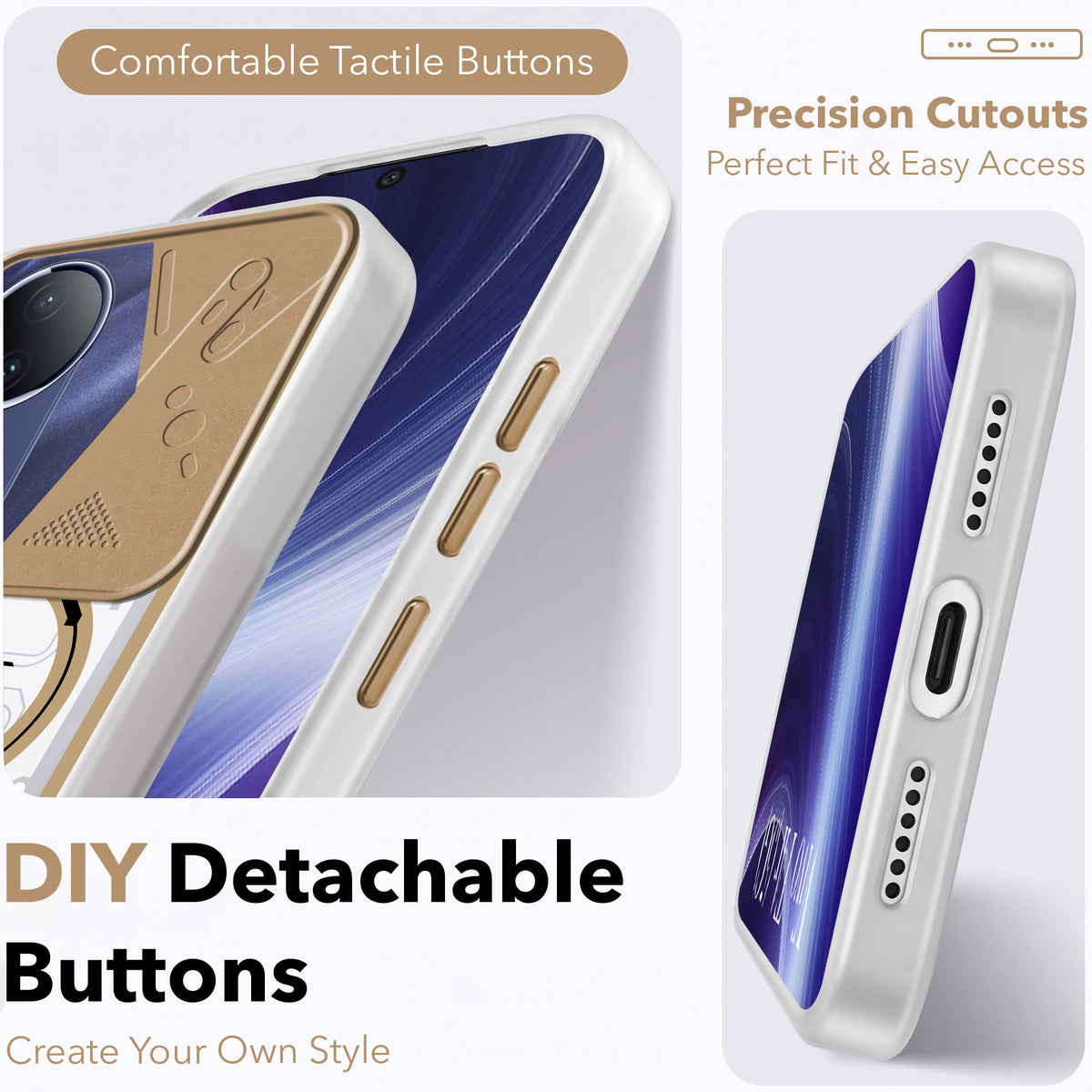 For Vivo T4R Metallic Back Cover Case (Metallic Camera Protection & Buttons | Translucent Milky Shade | Hard Polycarbonate)