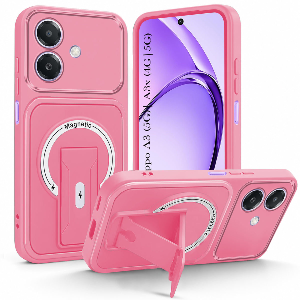 For Oppo A3X (4G/5G) | Oppo A3 5G Back Case Cover Metallic (Hybrid Armor Kickstand | MagSafe Compatible | Camera Protection Shockproof)