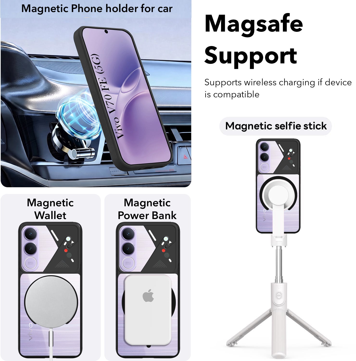 For Vivo V70 FE 5G Back Cover Case Lifetime Anti-Yellow Clear (Camera Protection | Side Grip | Wireless MagSafe Compatible)