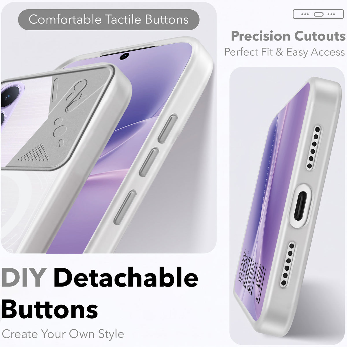 For Vivo V70 FE 5G Metallic Back Cover Case (Metallic Camera Protection & Buttons | Translucent Milky Shade | Hard Polycarbonate)
