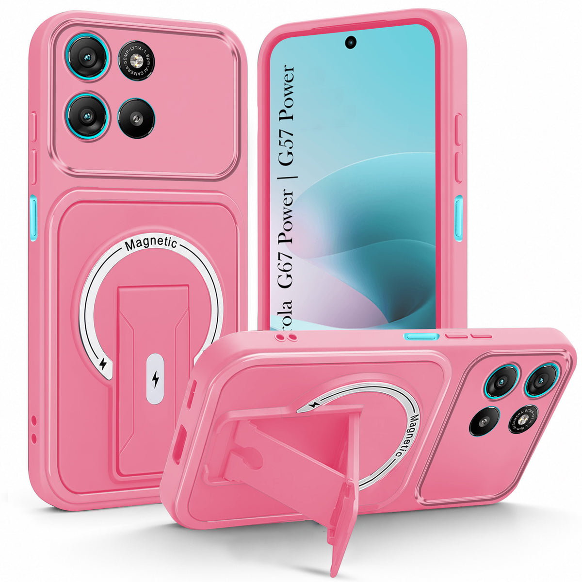 For Motorola Moto G67 Power | G57 Power Back Case Cover Metallic (Hybrid Armor Kickstand | MagSafe Compatible | Camera Protection Shockproof)