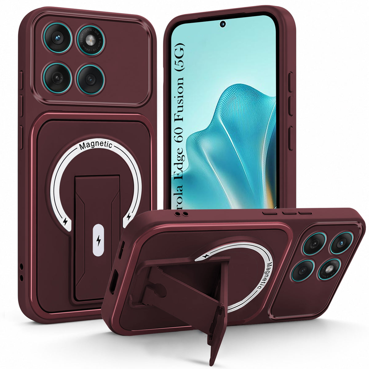 For Motorola Moto Edge 60 Fusion Back Case Cover Metallic (Hybrid Armor Kickstand | MagSafe Compatible | Camera Protection Shockproof)