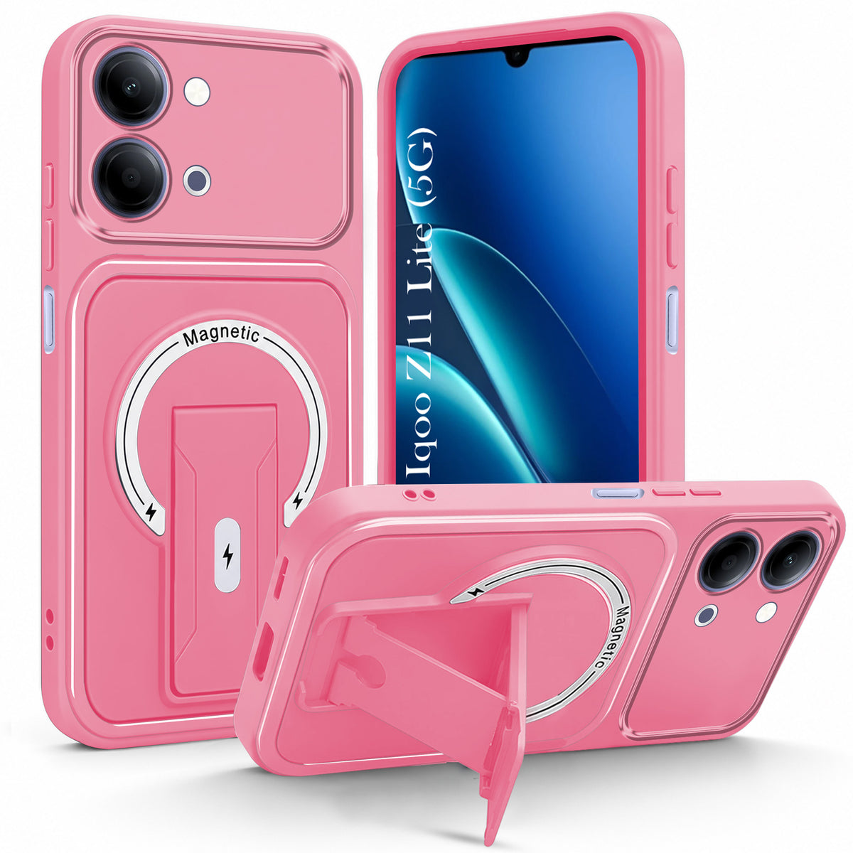 For Vivo iQOO Z11 Lite Back Case Cover Metallic (Hybrid Armor Kickstand | MagSafe Compatible | Camera Protection Shockproof)