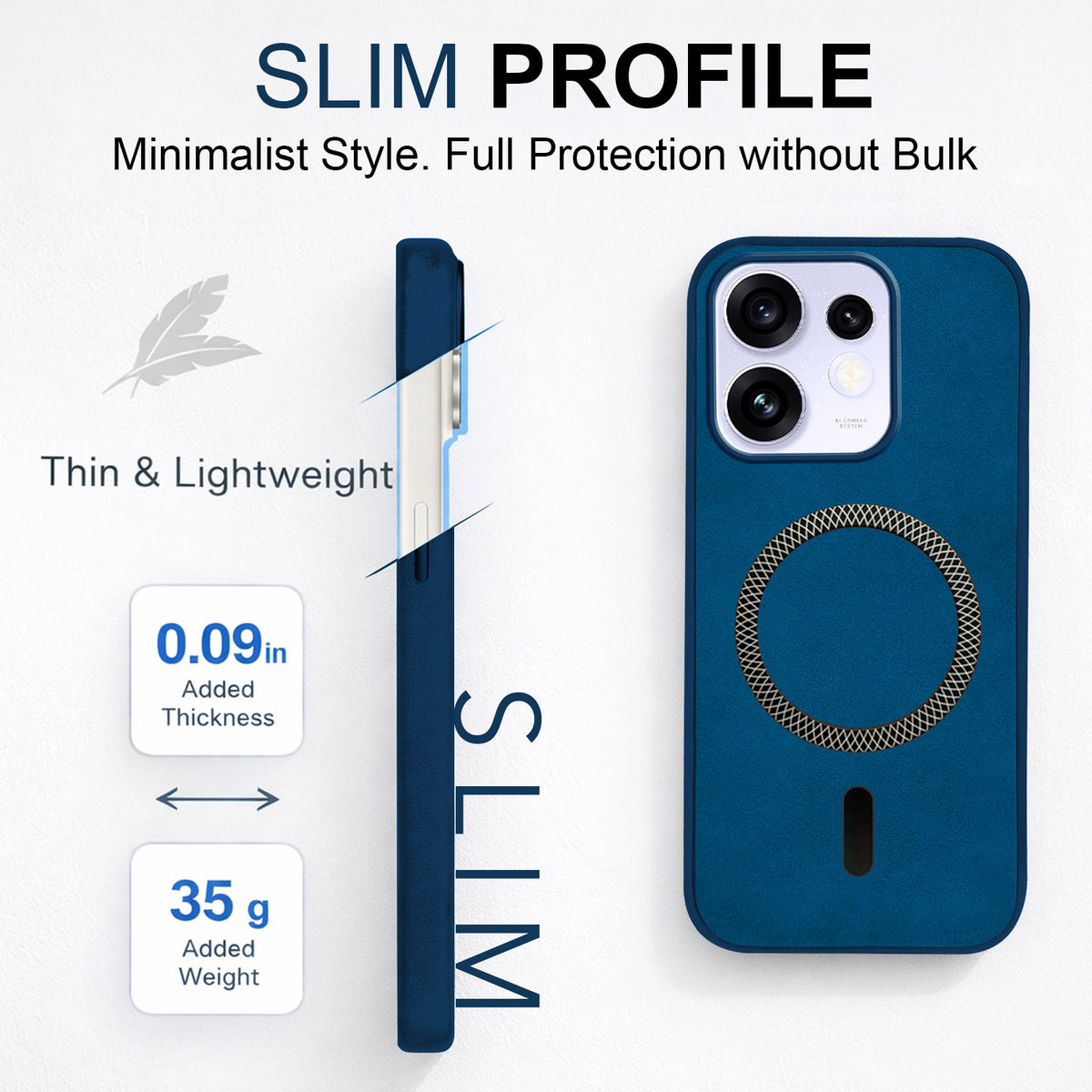 For Oppo Reno 16 Back Cover Case Leather Finish (MagSafe Compatible Wireless Charging | Soft Touch | Camera Bump Protection)