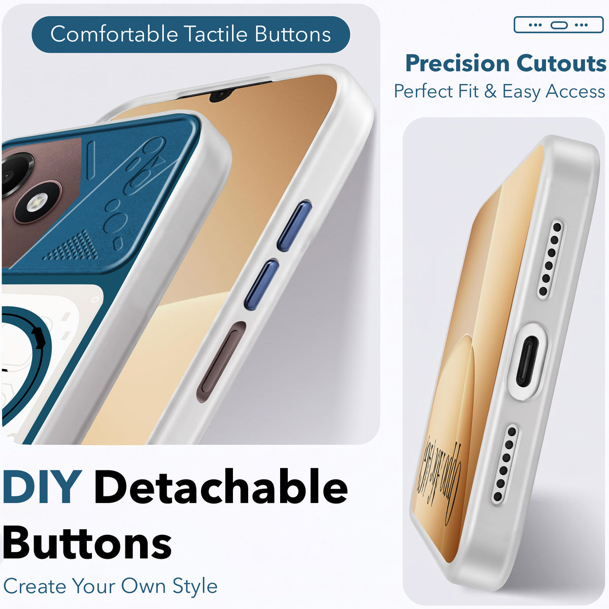 For Oppo A6c 4G Metallic Back Cover Case (Metallic Camera Protection & Buttons | Translucent Milky Shade | Hard Polycarbonate)