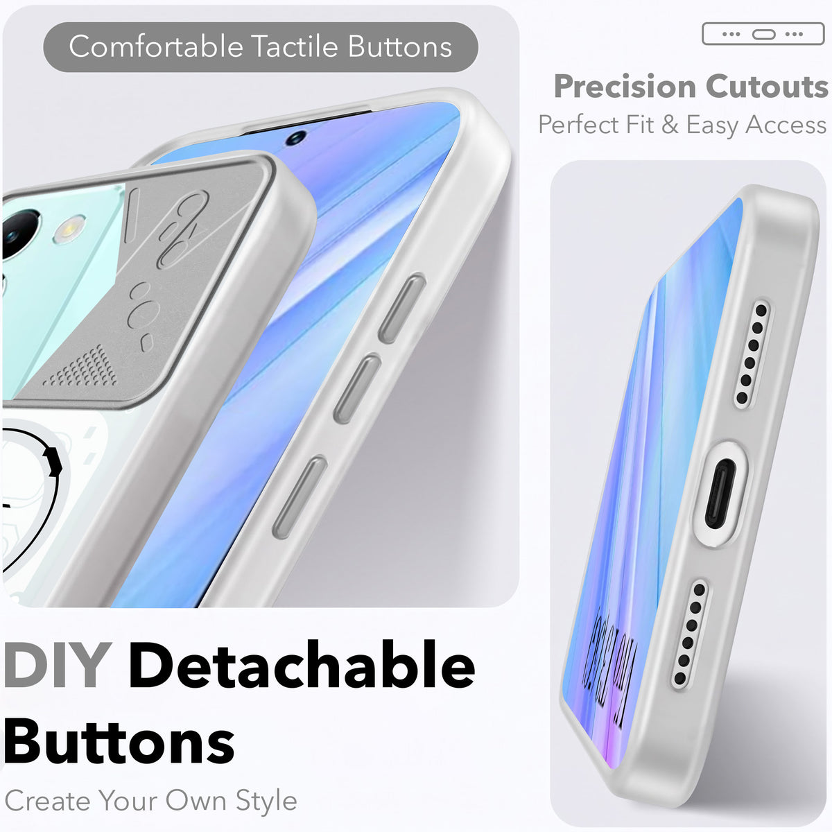 For Vivo T3 5G Metallic Back Cover Case (Metallic Camera Protection & Buttons | Translucent Milky Shade | Hard Polycarbonate)