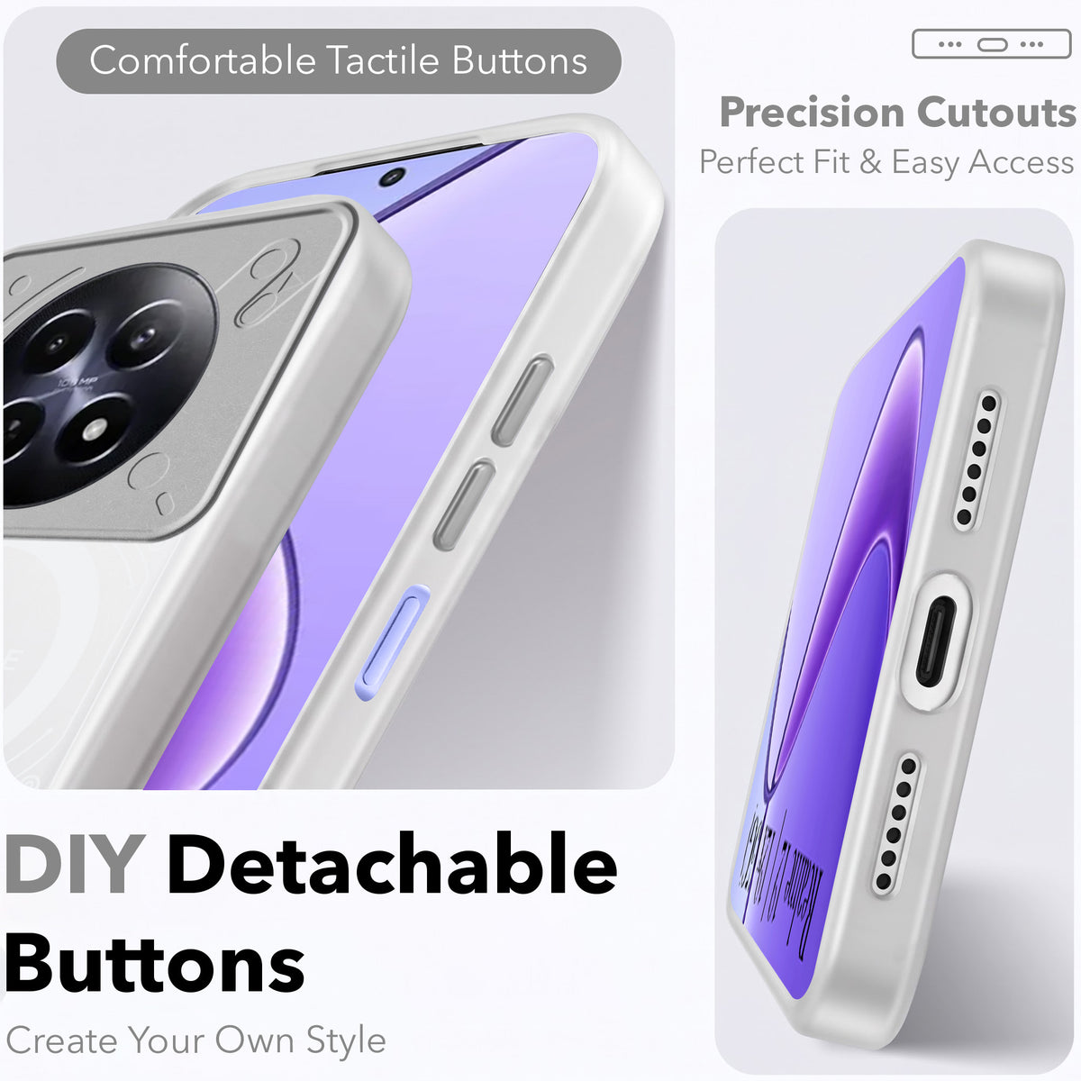 For Realme 12 | Realme 12X Metallic Back Cover Case (Metallic Camera Protection & Buttons | Translucent Milky Shade | Hard Polycarbonate)