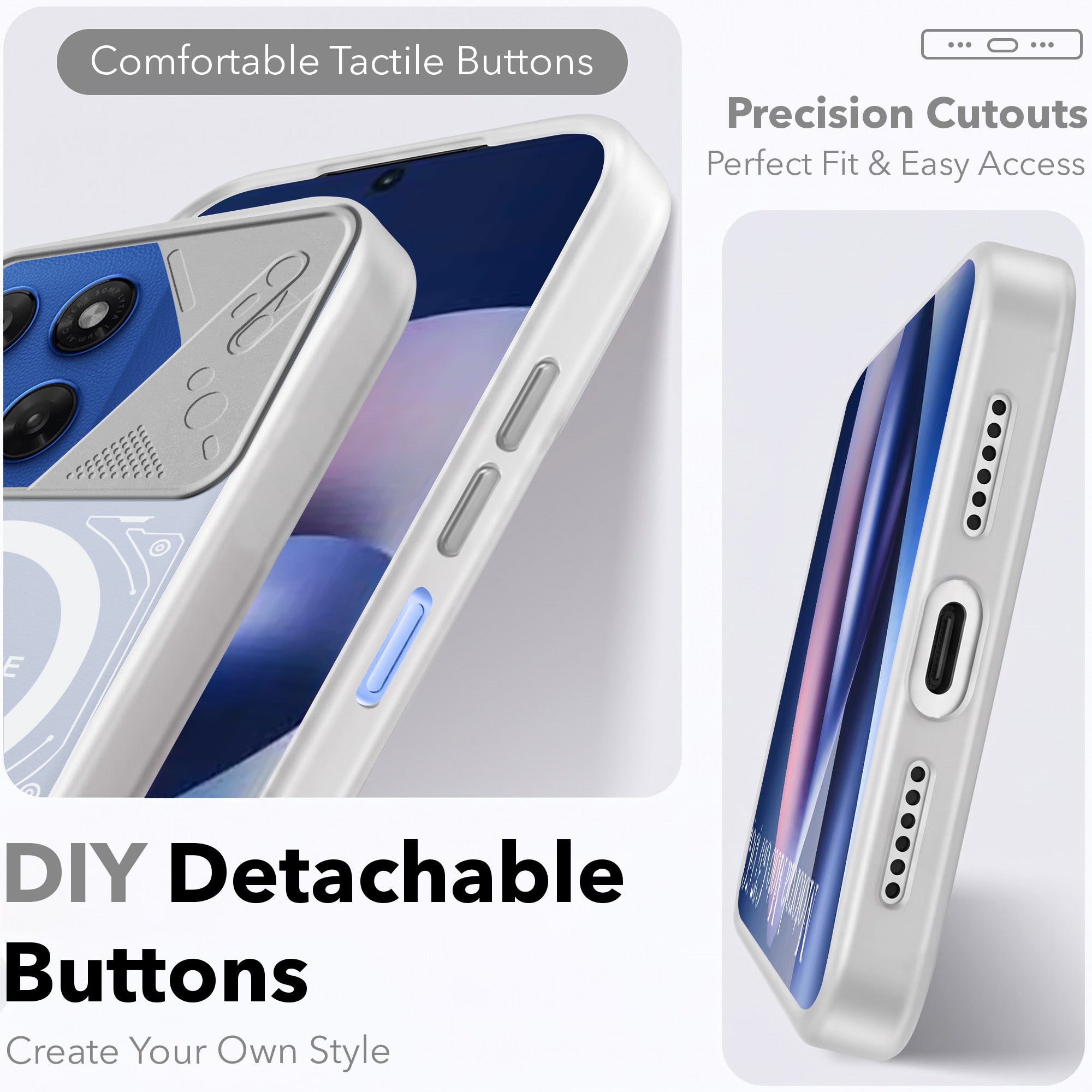 For Motorola Moto G37 Metallic Back Cover Case (Metallic Camera Protection & Buttons | Translucent Milky Shade | Hard Polycarbonate)