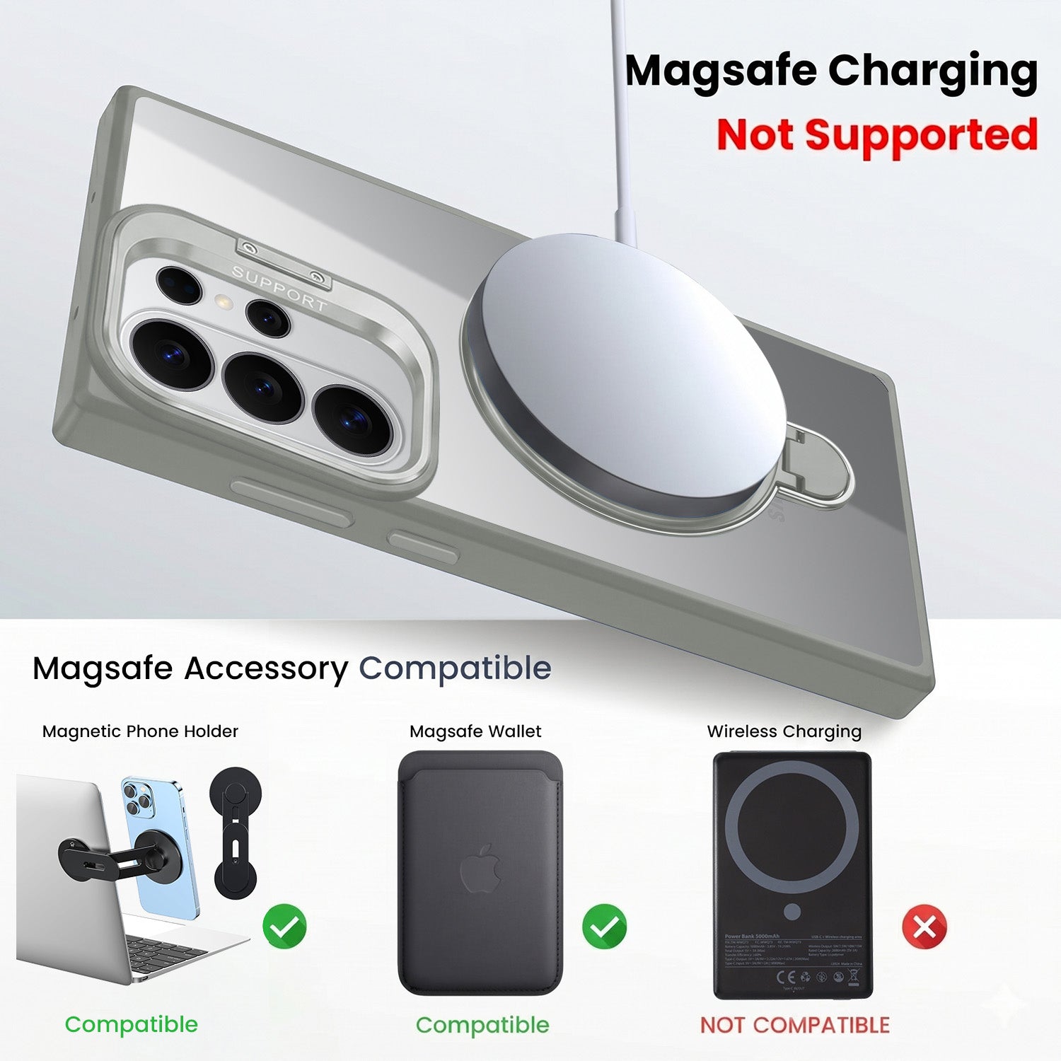 For Samsung Galaxy S26 Ultra Back Cover Case Crystal (Lifetime Anti Yellow | Magnetic Ring Stand | Camera Lens Protection | MagSafe Compatible)