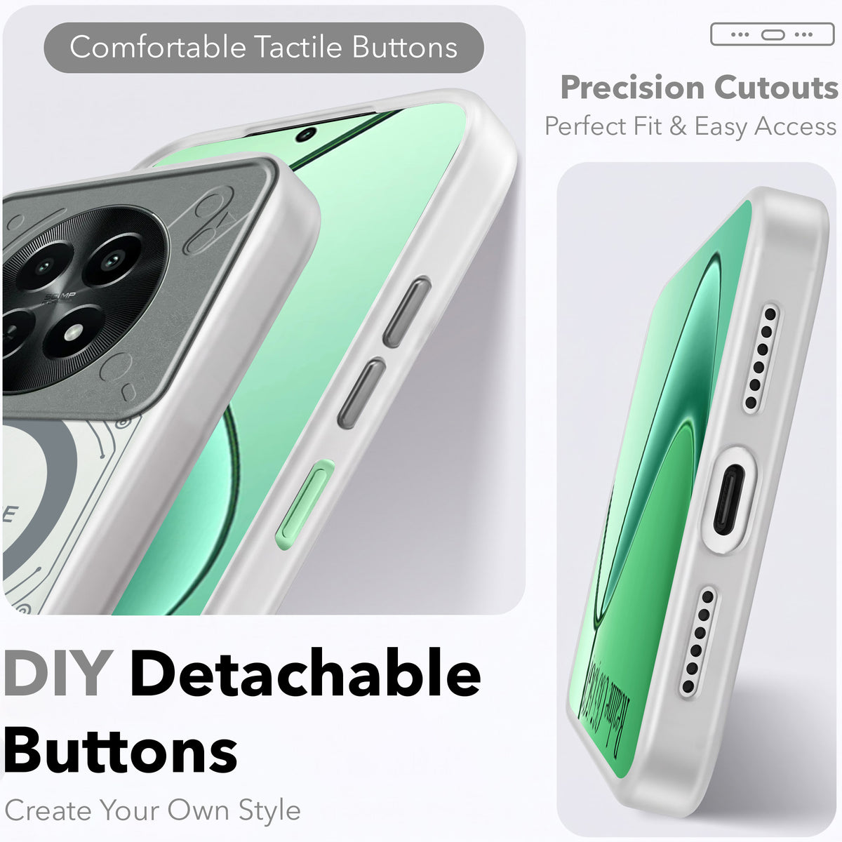 For Realme C65 5G Metallic Back Cover Case (Metallic Camera Protection & Buttons | Translucent Milky Shade | Hard Polycarbonate)