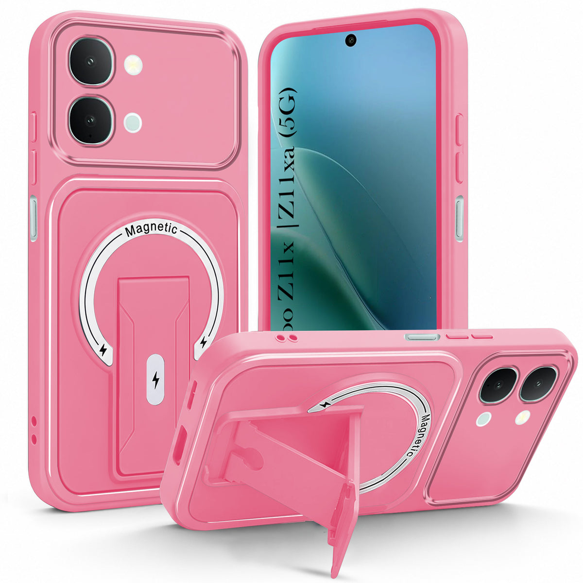 For Vivo iQOO Z11x 5G | Vivo iQOO Z11xa Back Case Cover Metallic (Hybrid Armor Kickstand | MagSafe Compatible | Camera Protection Shockproof)