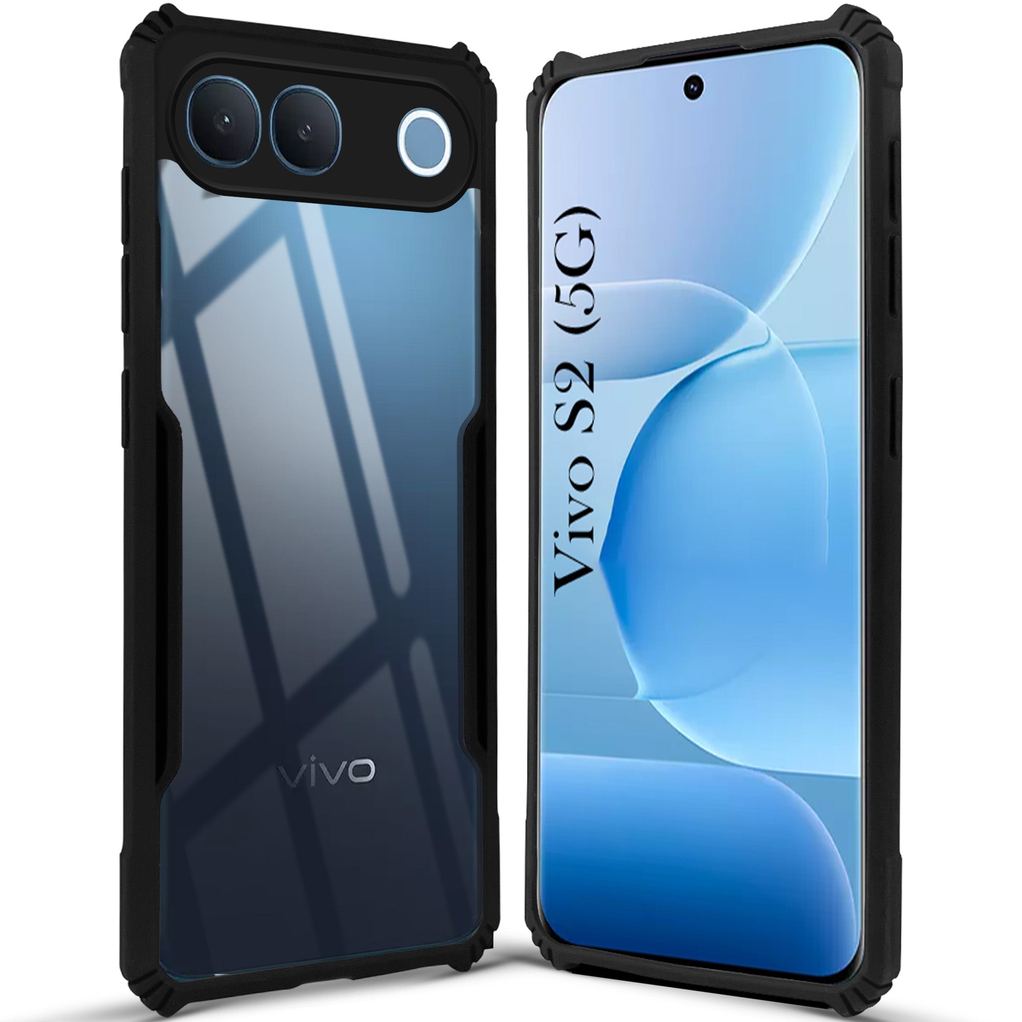 For Vivo S2 5G Back Cover Case Hybrid (Shockproof with Polycarbonate Clear Panel | Professional Black)