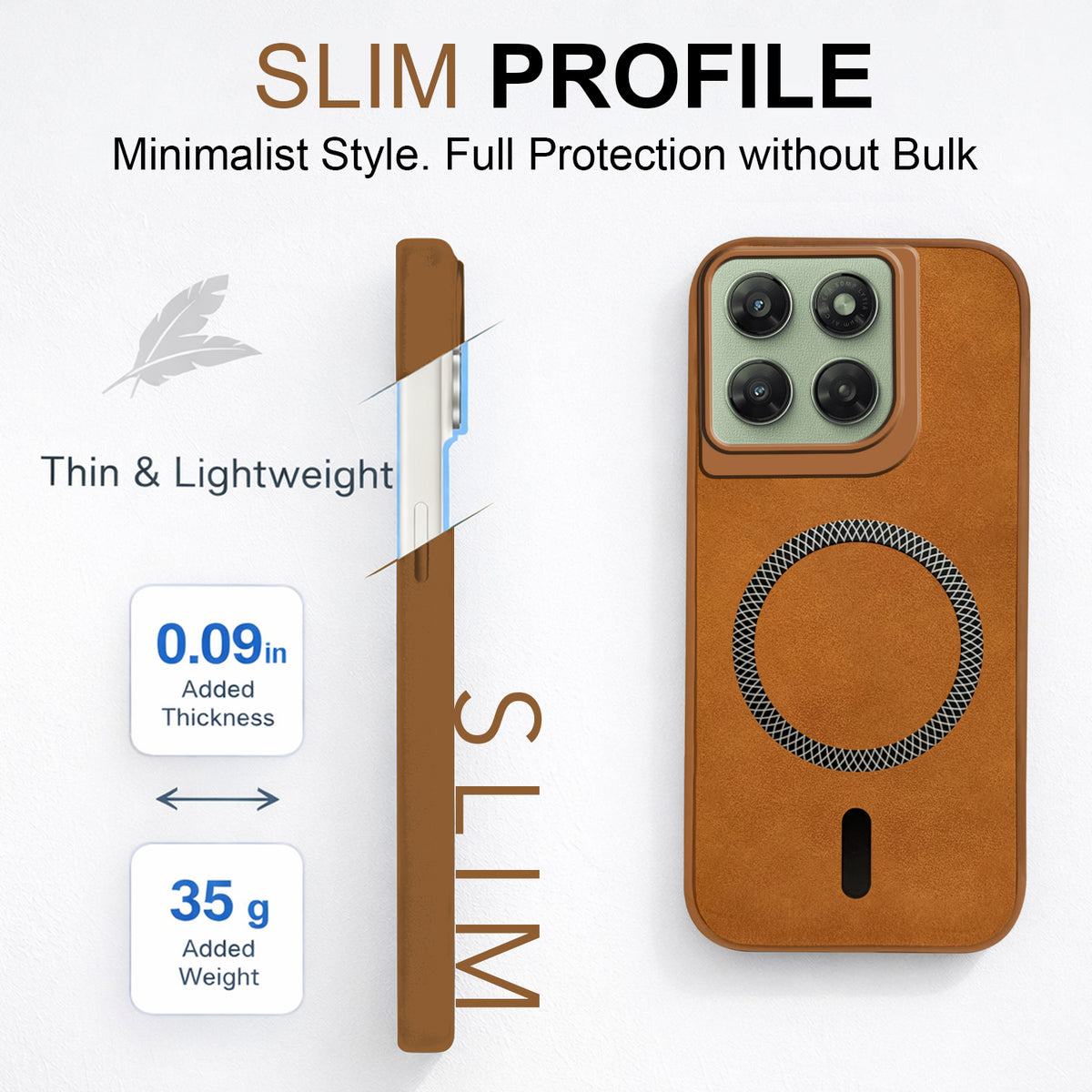 For Motorola Moto G77 Power Back Cover Case Leather Finish (MagSafe Compatible Wireless Charging | Soft Touch | Camera Bump Protection)