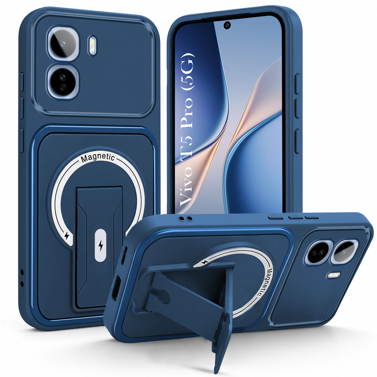 For Vivo T5 Pro 5G Back Case Cover Metallic (Hybrid Armor Kickstand | MagSafe Compatible | Camera Protection Shockproof)