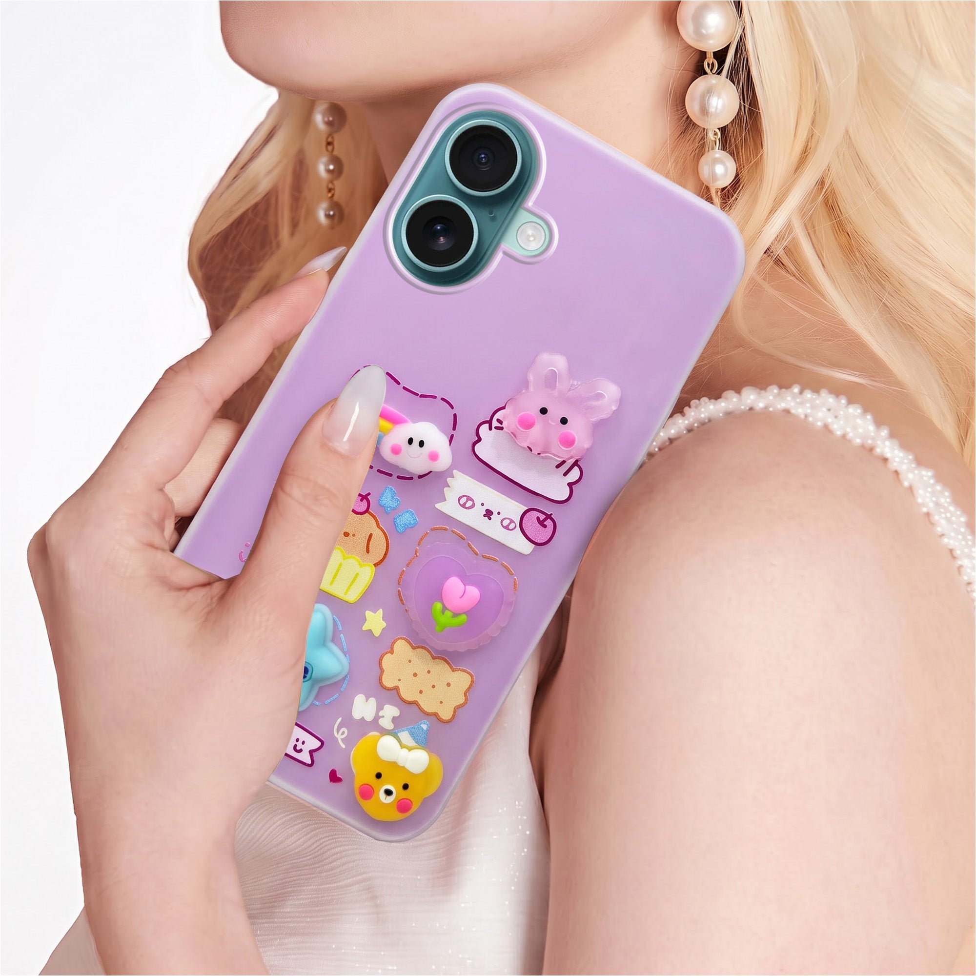 For Apple iPhone 16 Back Cover Case (3D Cute Cartoons | Hard Back Side Soft | Matte Premium Finish | HD Printing)