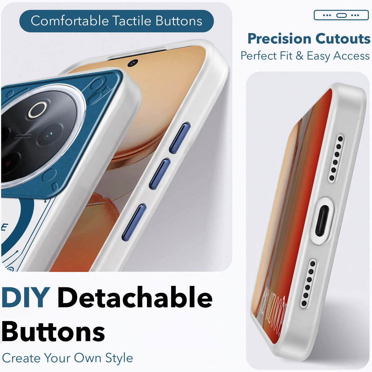 For Vivo iQOO Z10 Metallic Back Cover Case (Metallic Camera Protection & Buttons | Translucent Milky Shade | Hard Polycarbonate)