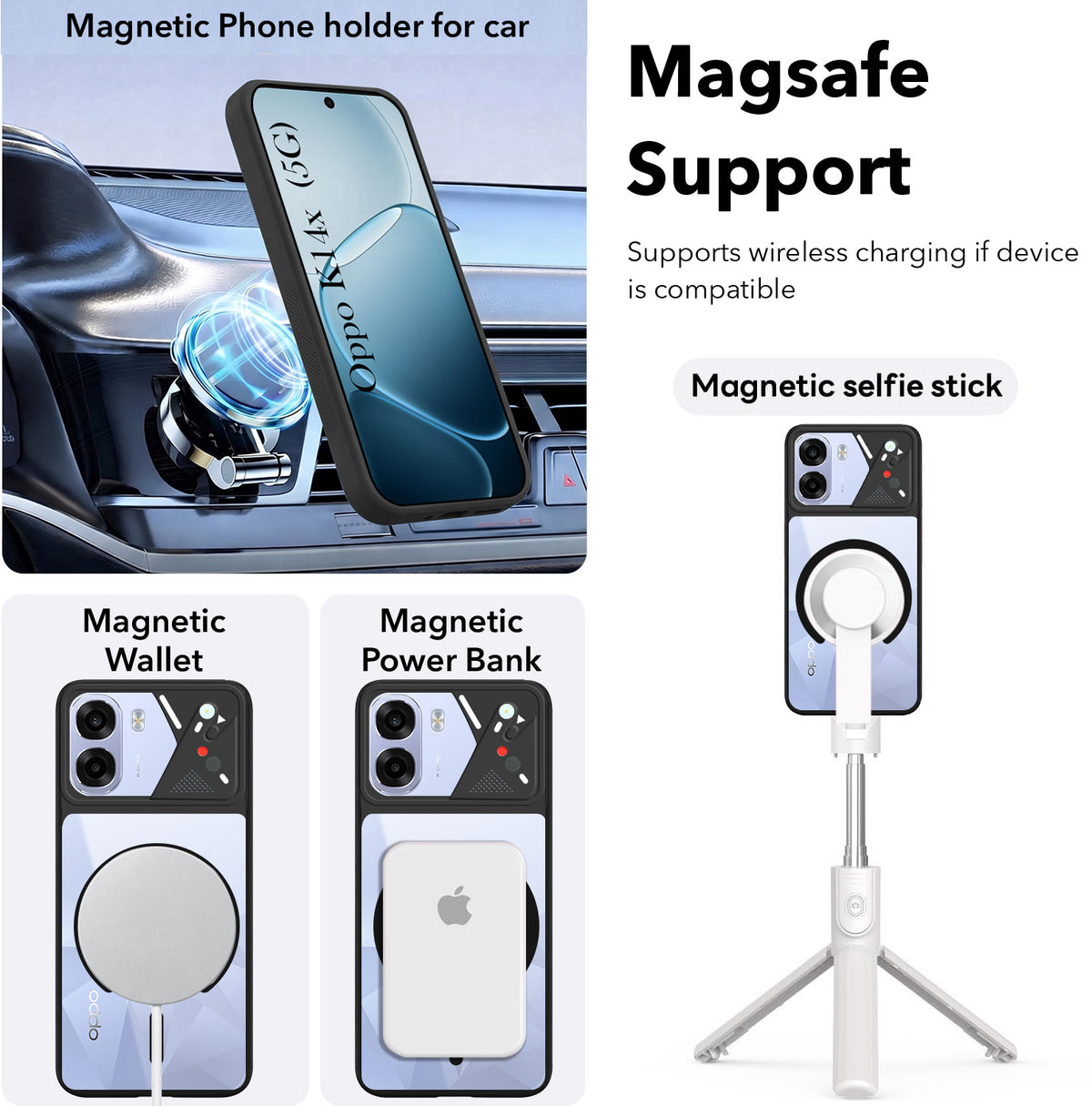For Oppo K14x 5G Back Cover Case Lifetime Anti-Yellow Clear (Camera Protection | Side Grip | Wireless MagSafe Compatible)