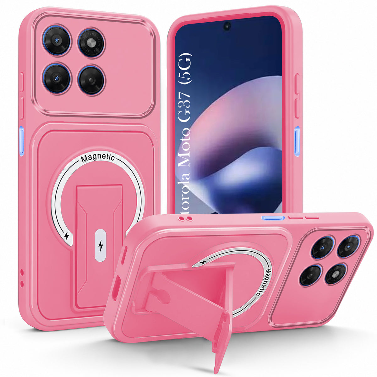 For Motorola Moto G37 Back Case Cover Metallic (Hybrid Armor Kickstand | MagSafe Compatible | Camera Protection Shockproof)