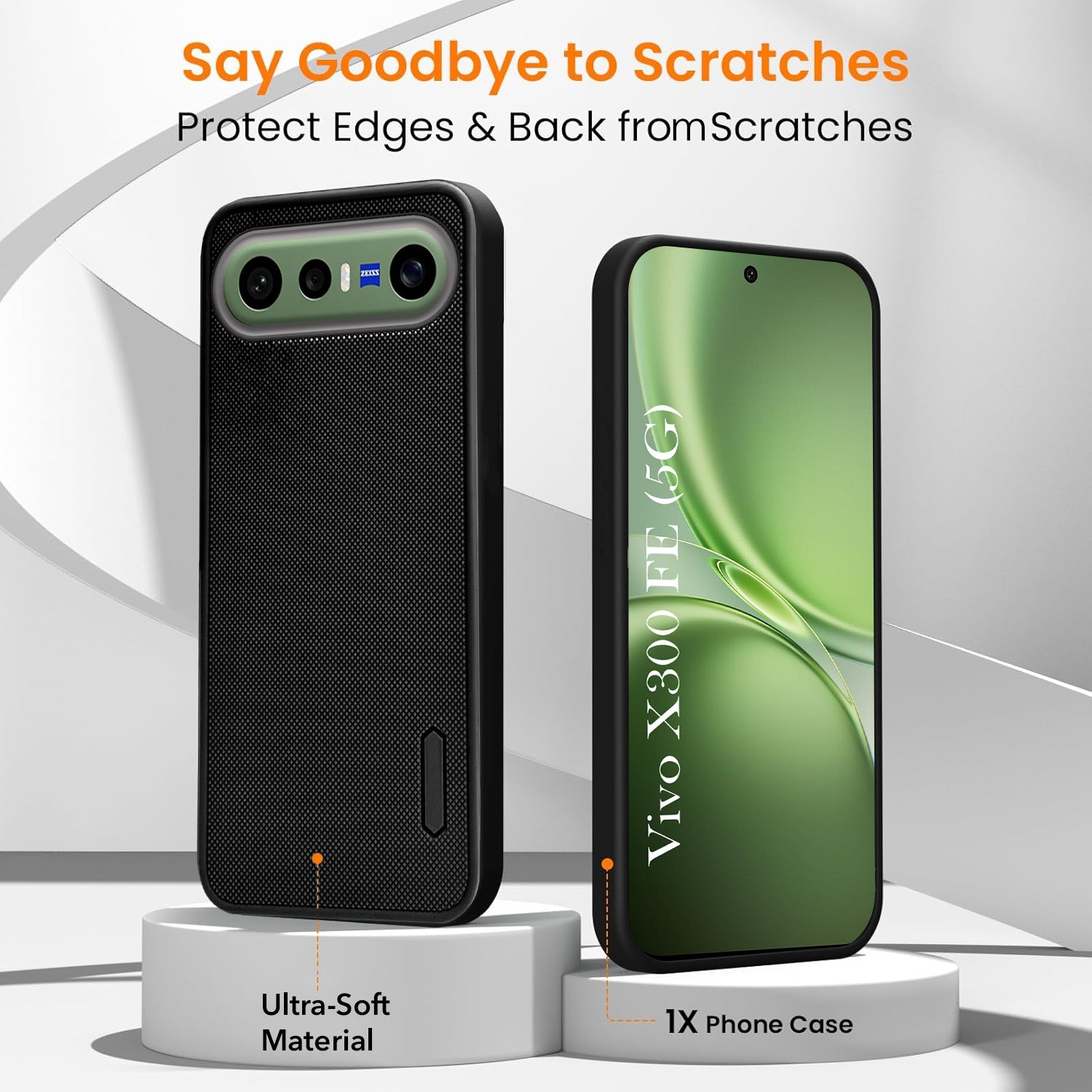 For Vivo X300 FE Combo with Back Cover and 9H Tempered Glass (Textured Grip Design | Micro-Fiber Cloth Inside | Oleophobic Coating Screen Glass)