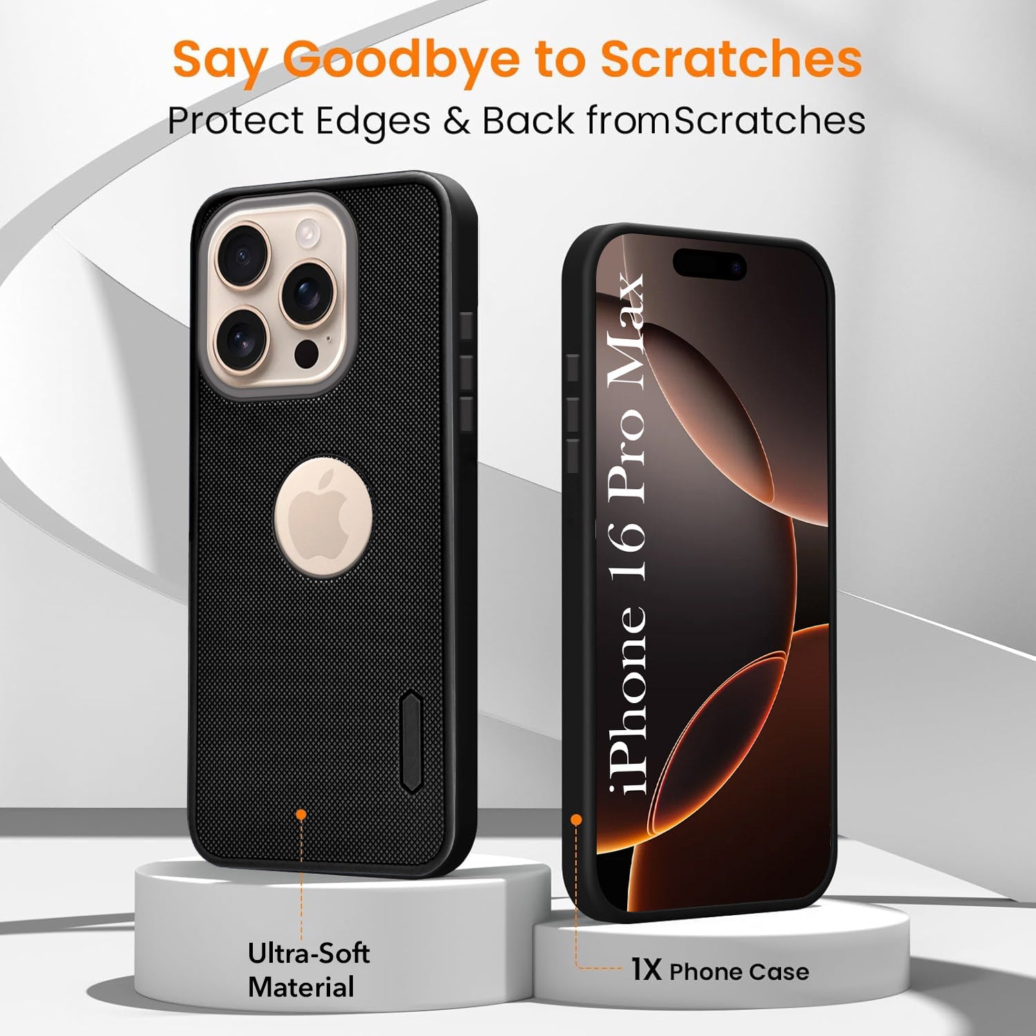 For Apple iPhone 16 Pro Max Combo with Back Cover and 9H Tempered Glass (Textured Grip Design | Micro-Fiber Cloth Inside | Oleophobic Coating Screen Glass)