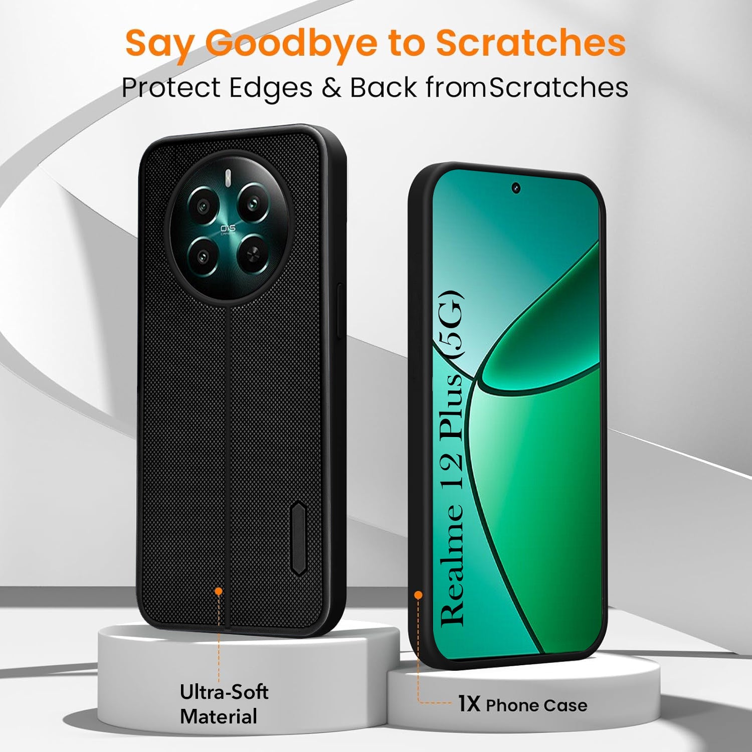 For Realme 12 Plus Combo (Textured Grip Design | Micro-Fiber Cloth Inside | Oleophobic Coating Screen Glass)