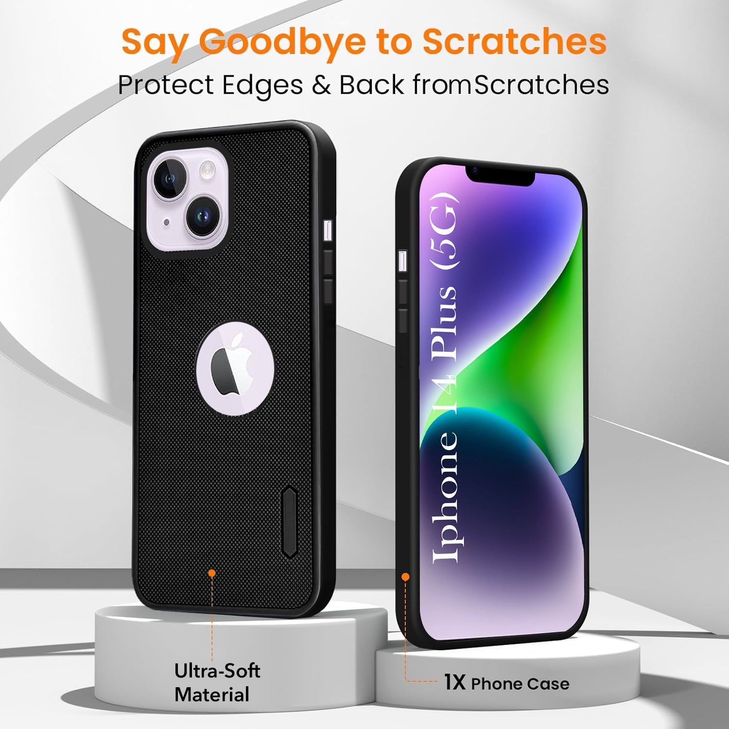 For Apple iPhone 14 Plus Combo with Back Cover and 9H Tempered Glass (Textured Grip Design | Micro-Fiber Cloth Inside | Oleophobic Coating Screen Glass)