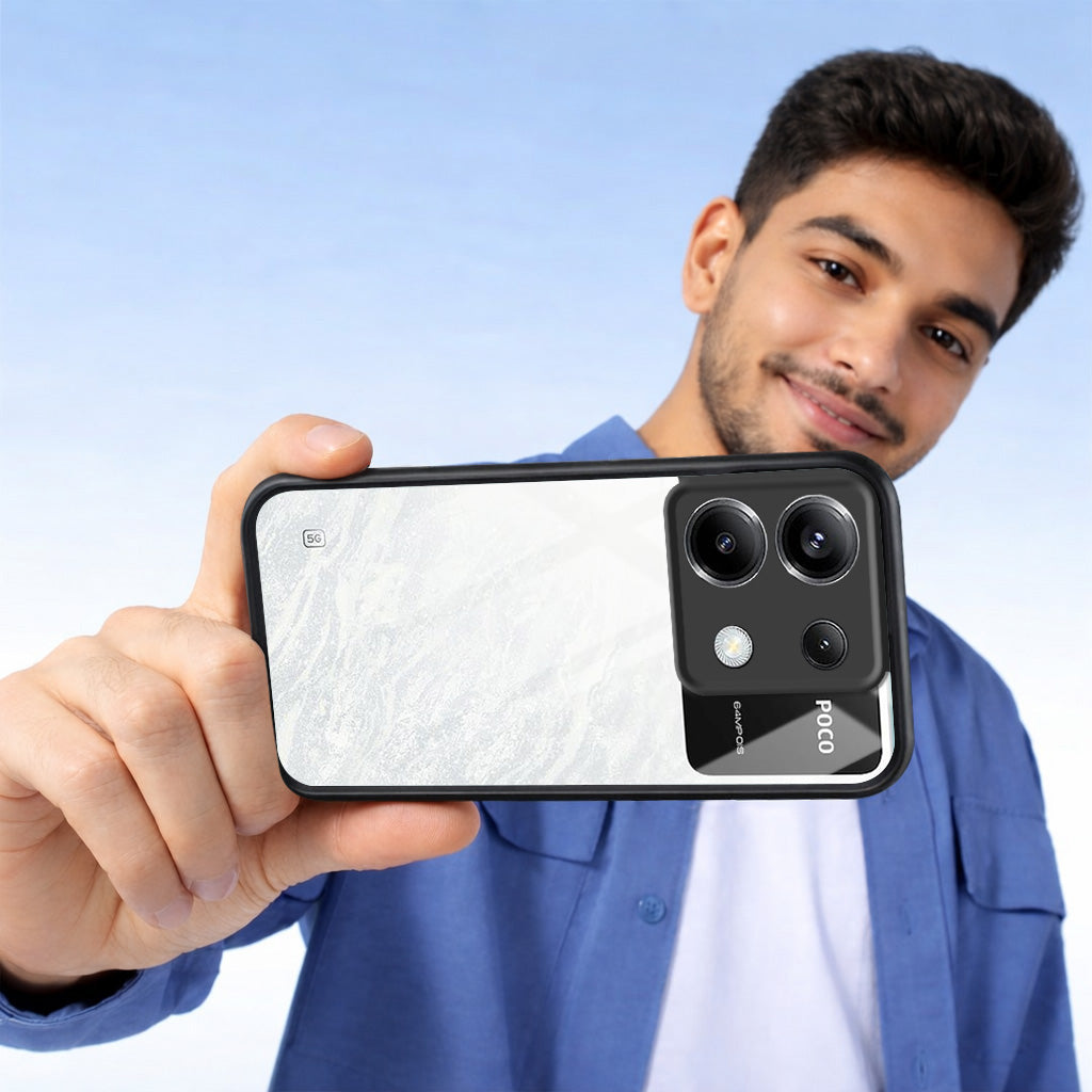 For Poco X6 5G Combo with Back Cover and 9H Tempered Glass (Lifetime Anti-Yellow | Crystal Clear Shockproof | Oleophobic Coating Screen Glass)