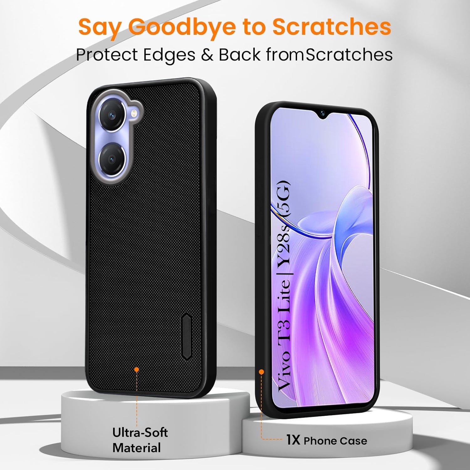 For Vivo Y28s 5G | Vivo T3 Lite 5G Combo (Textured Grip Design | Micro-Fiber Cloth Inside | Oleophobic Coating Screen Glass)