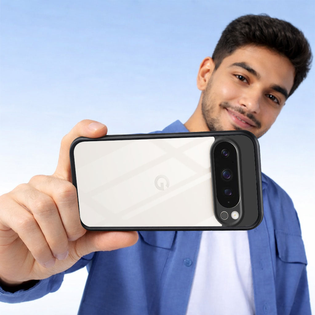 For Google Pixel 9 Pro Combo with Back Cover and 9H Tempered Glass (Lifetime Anti-Yellow | Crystal Clear Shockproof | Oleophobic Coating Screen Glass)
