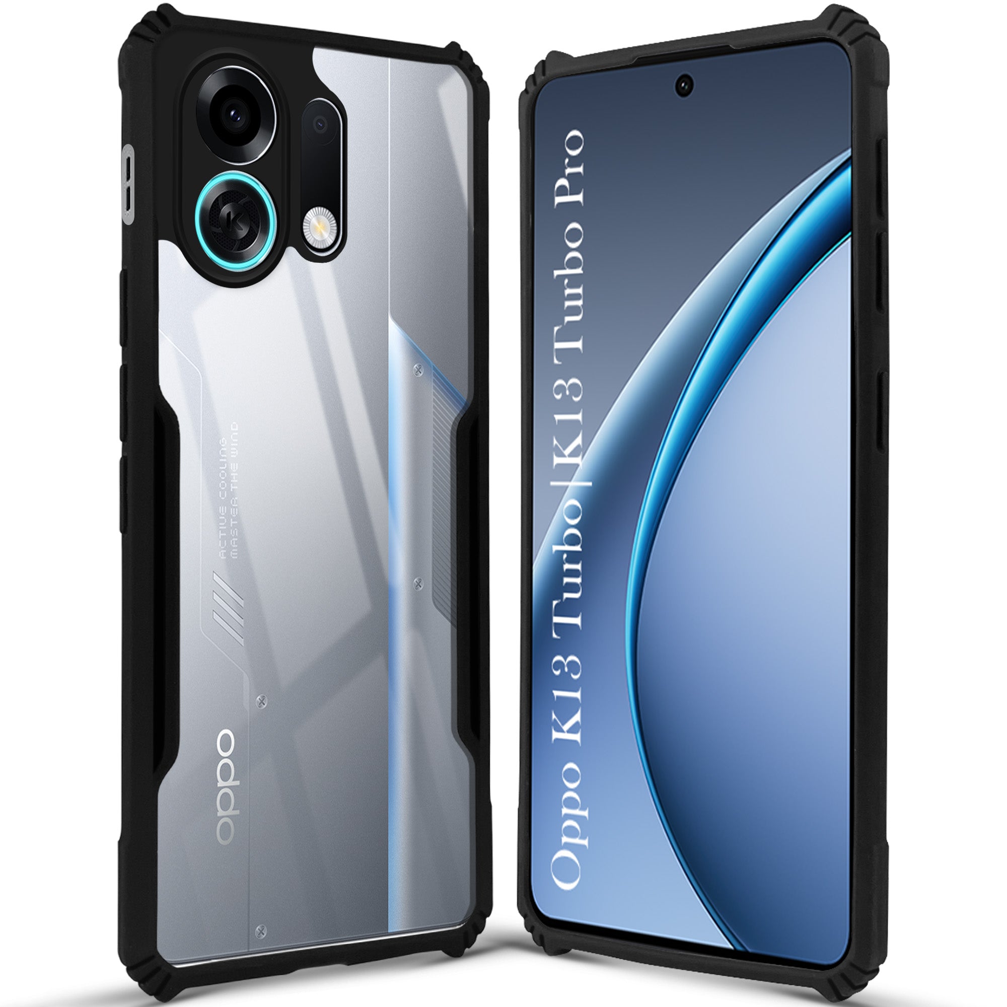 For Oppo K13 Turbo | Oppo K13 Turbo Pro Back Cover Case (Shockproof with Polycarbonate Clear Panel | Professional Black)