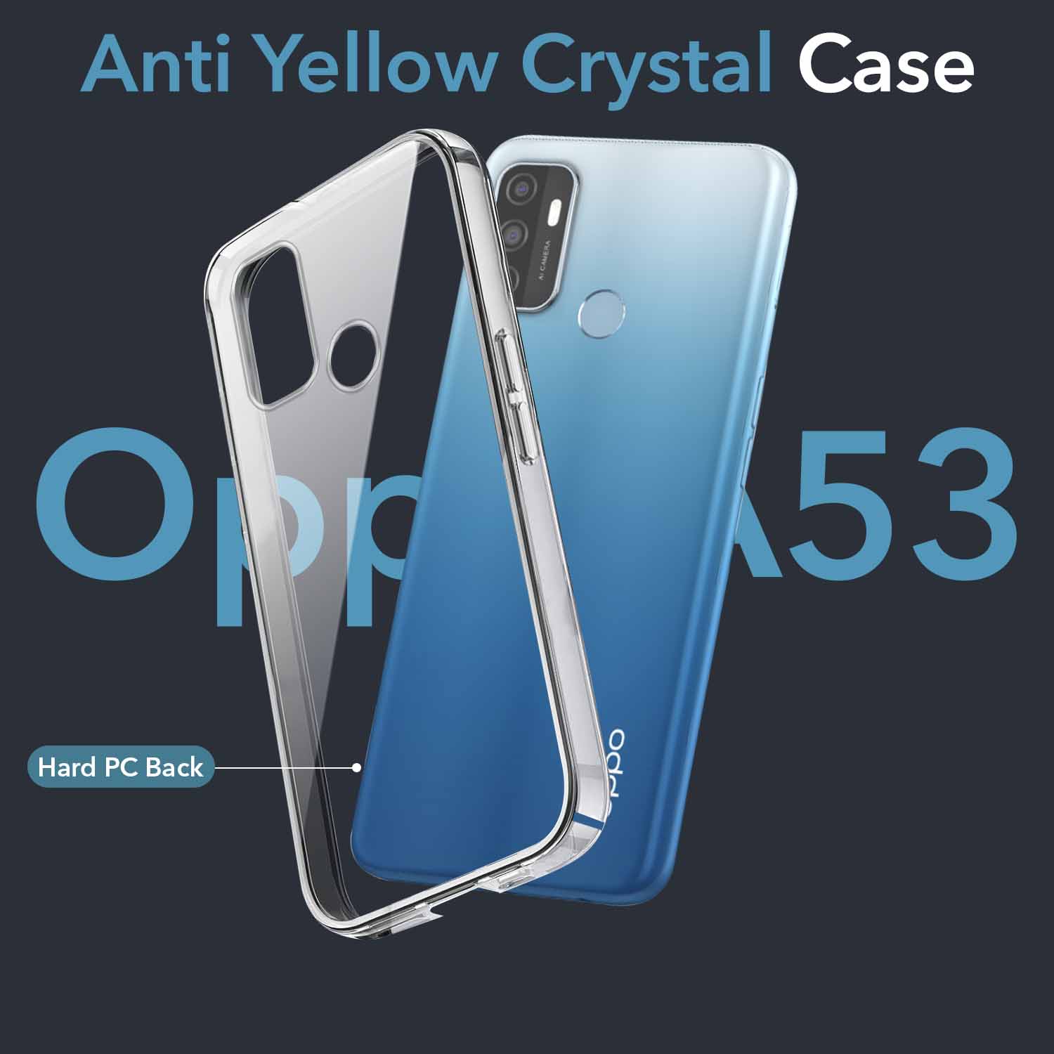 For Oppo A53 | Oppo A33 | Oppo A53s Back Cover Case Lifetime Anti-Yellow Clear (Sleek Hard Crystal | Shockproof and Camera Protection)