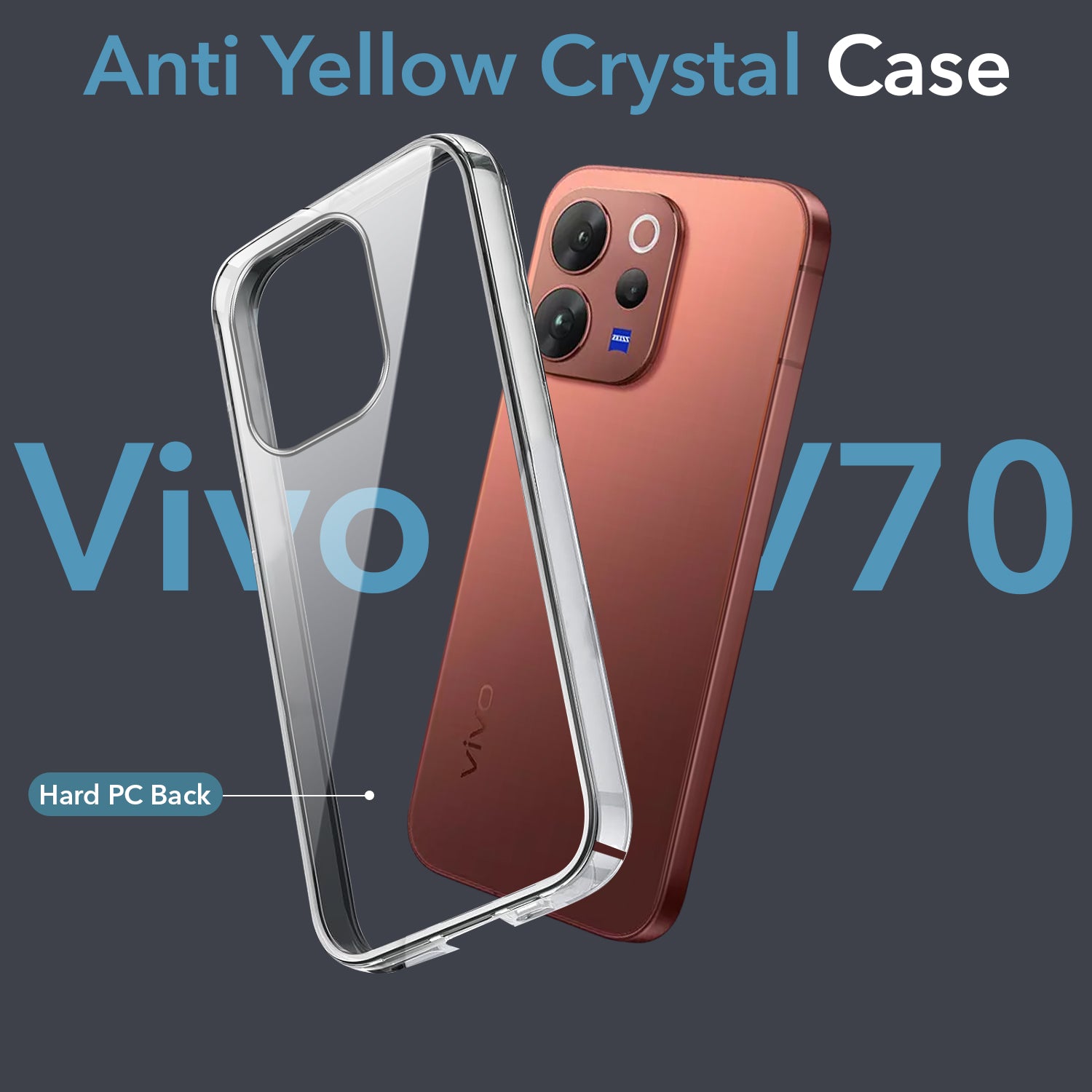 For Vivo V70 | Vivo V70 Elite 5G Back Cover Case Lifetime Anti-Yellow Clear (Sleek Hard Crystal | Shockproof and Camera Protection)