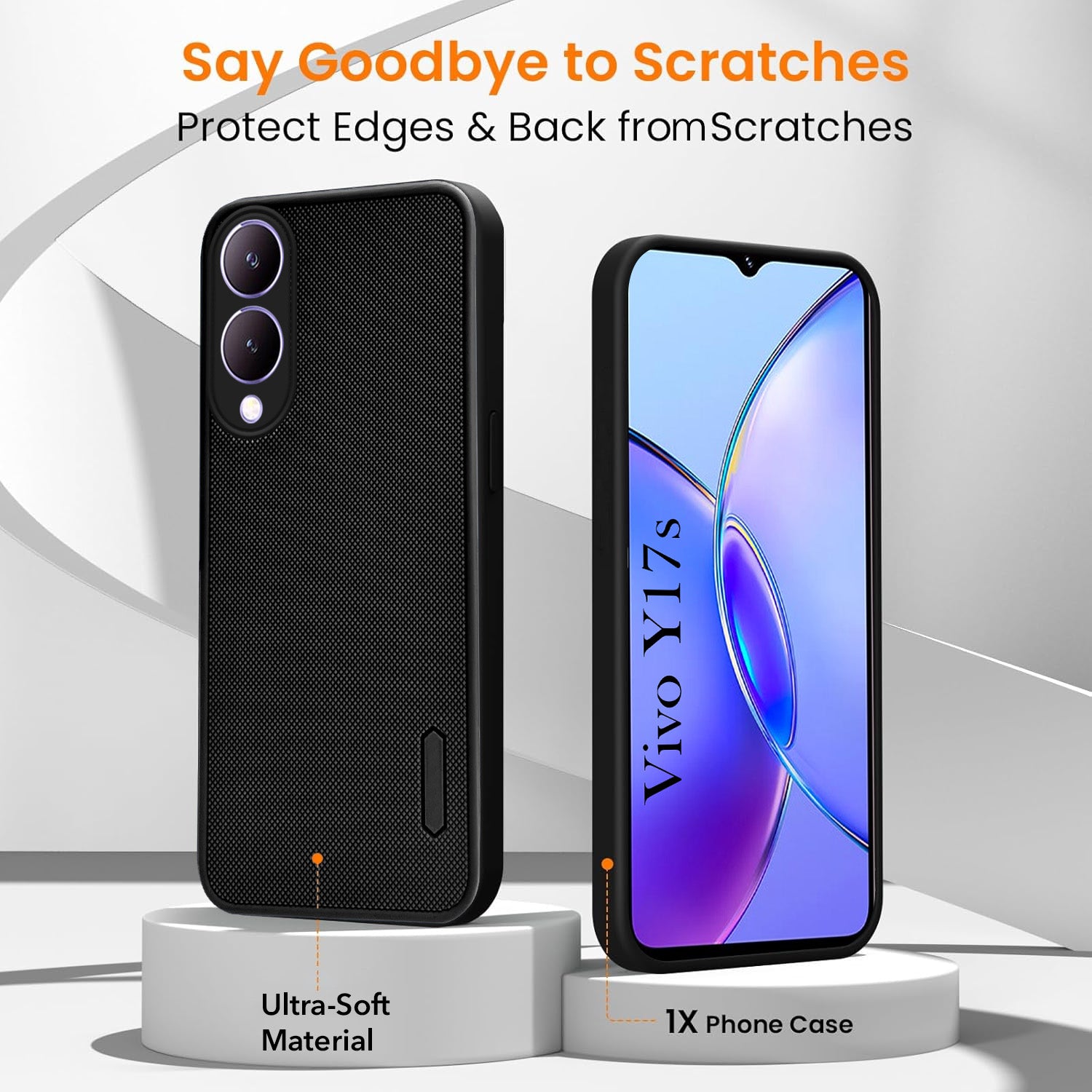 For Vivo Y17s Combo with Back Cover and 9H Tempered Glass (Textured Grip Design | Micro-Fiber Cloth Inside | Oleophobic Coating Screen Glass)