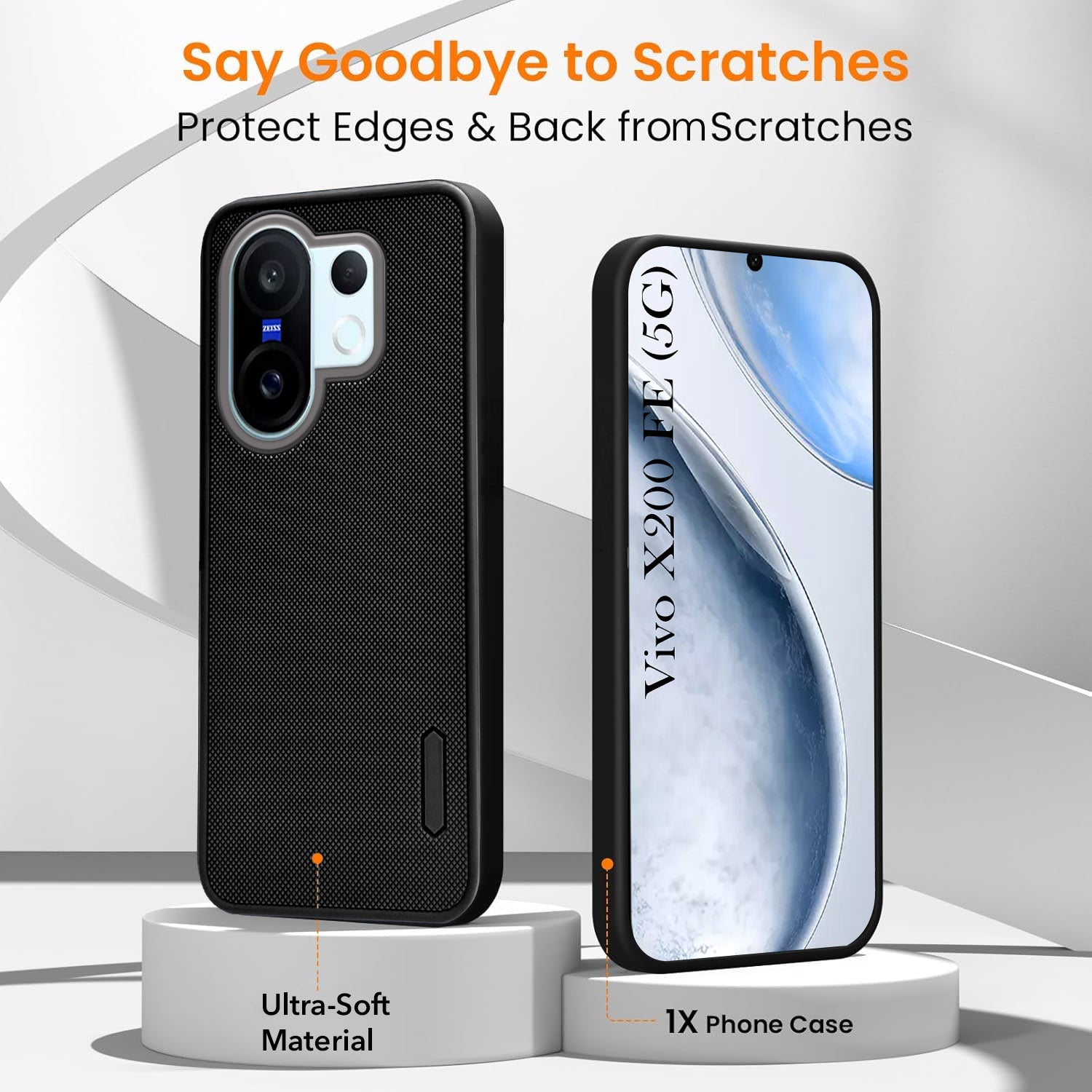 For Vivo X200 FE Combo with Back Cover and 9H Tempered Glass (Textured Grip Design | Micro-Fiber Cloth Inside | Oleophobic Coating Screen Glass)