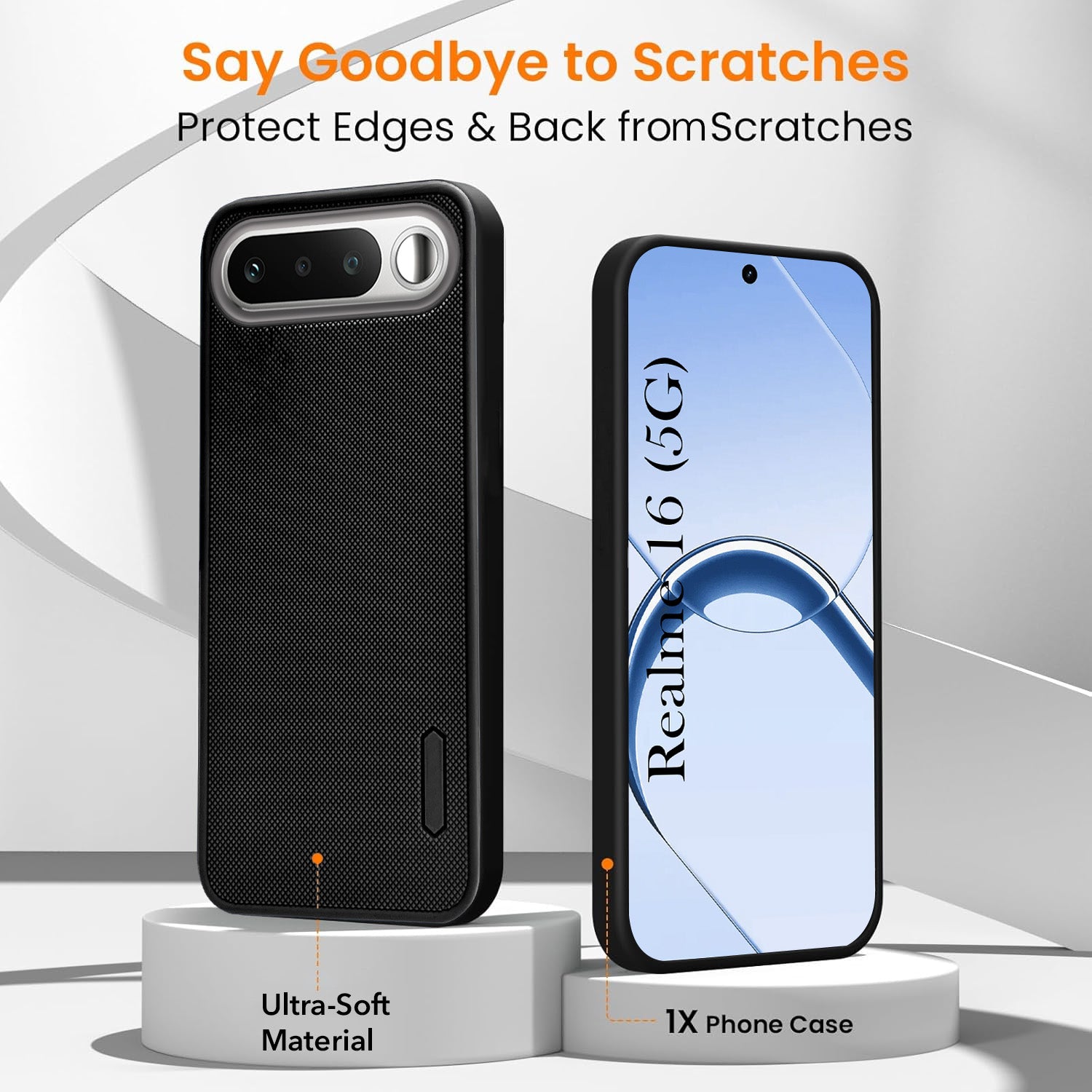 For Realme 16 Combo with Back Cover and 9H Tempered Glass (Textured Grip Design | Micro-Fiber Cloth Inside | Oleophobic Coating Screen Glass)
