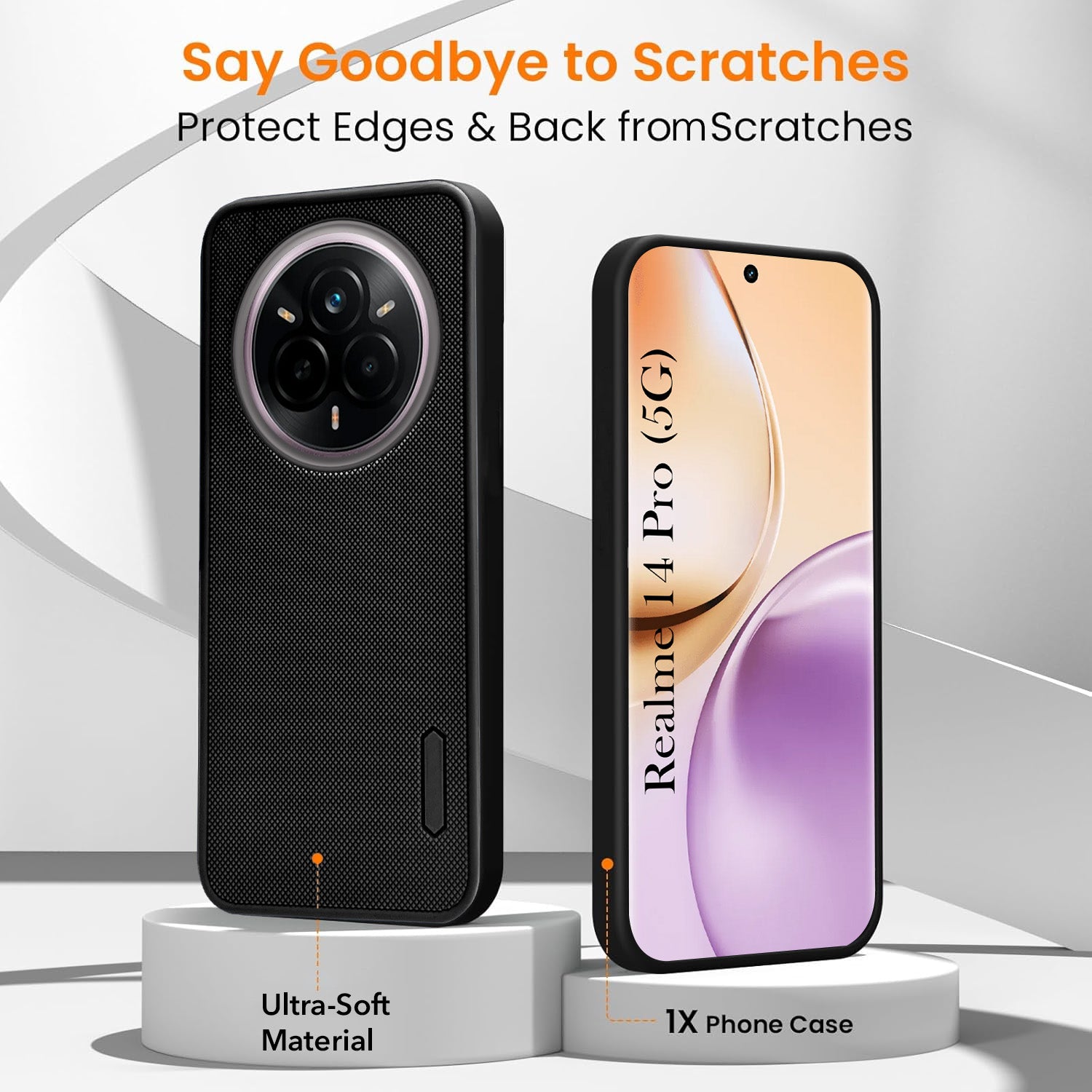 For Realme 14 Pro Combo with Back Cover and 9H Tempered Glass (Textured Grip Design | Micro-Fiber Cloth Inside | Oleophobic Coating Screen Glass)