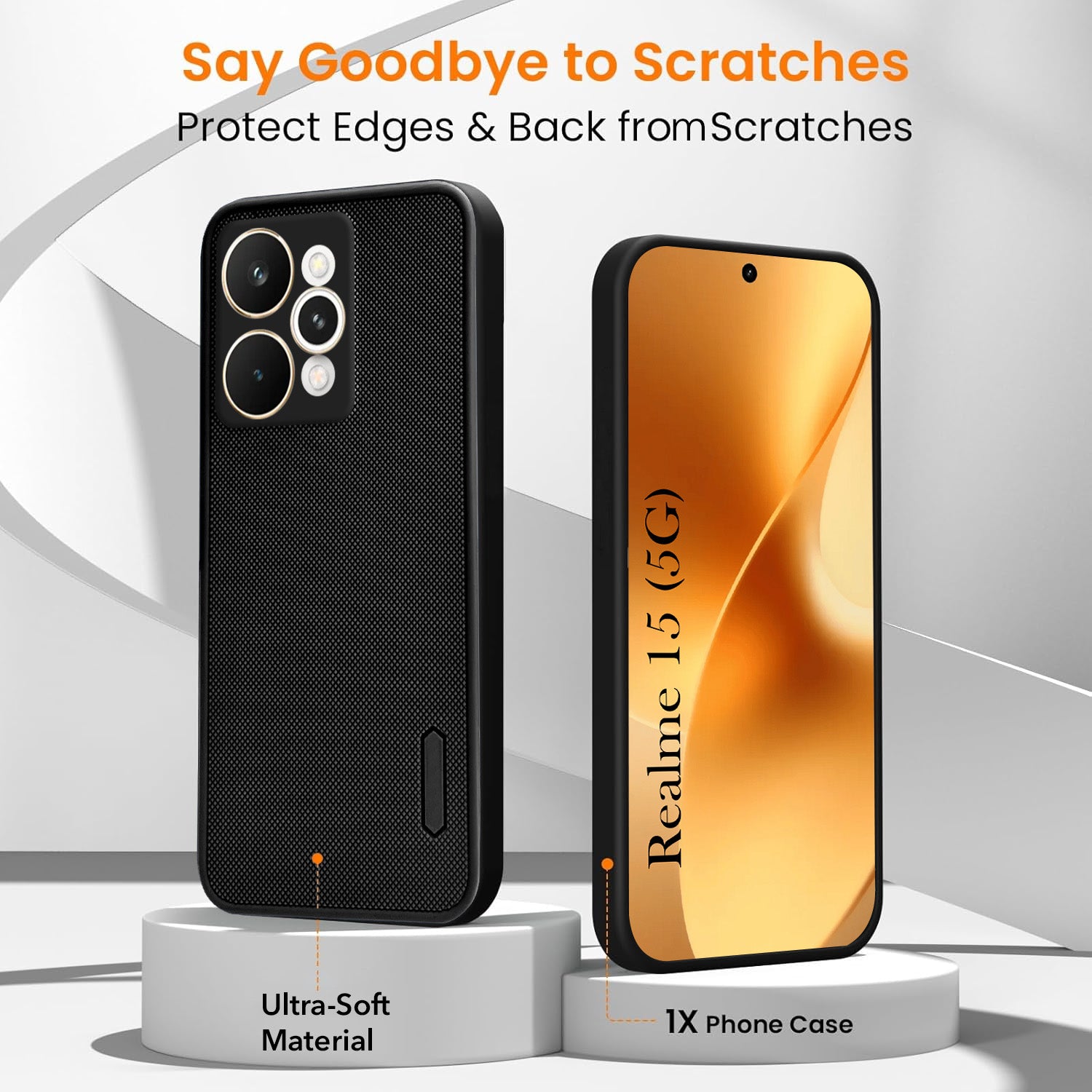 For Realme 15 Combo with Back Cover and 9H Tempered Glass (Textured Grip Design | Micro-Fiber Cloth Inside | Oleophobic Coating Screen Glass)