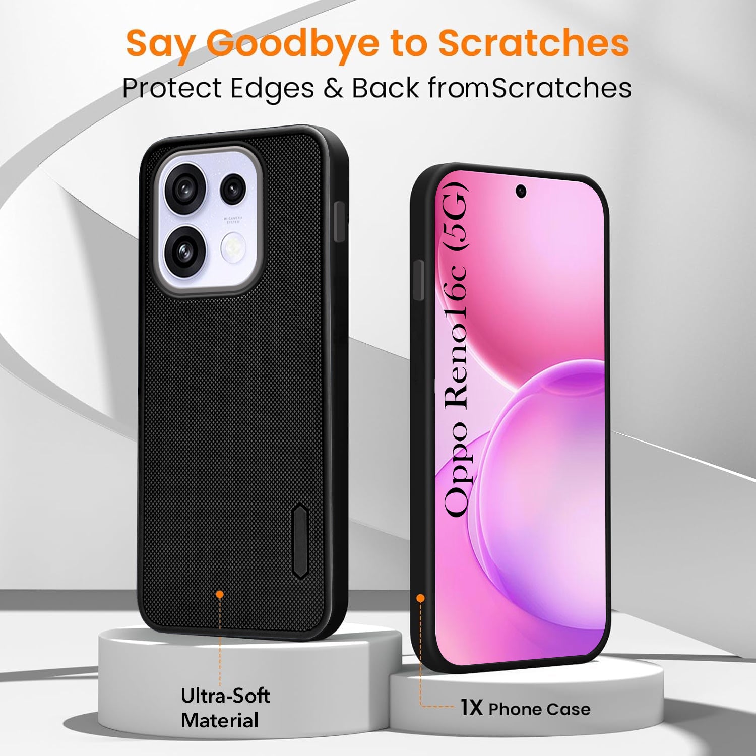 For Oppo Reno 16C 5G Combo with Back Cover and 9H Tempered Glass (Textured Grip Design | Micro-Fiber Cloth Inside | Oleophobic Coating Screen Glass)
