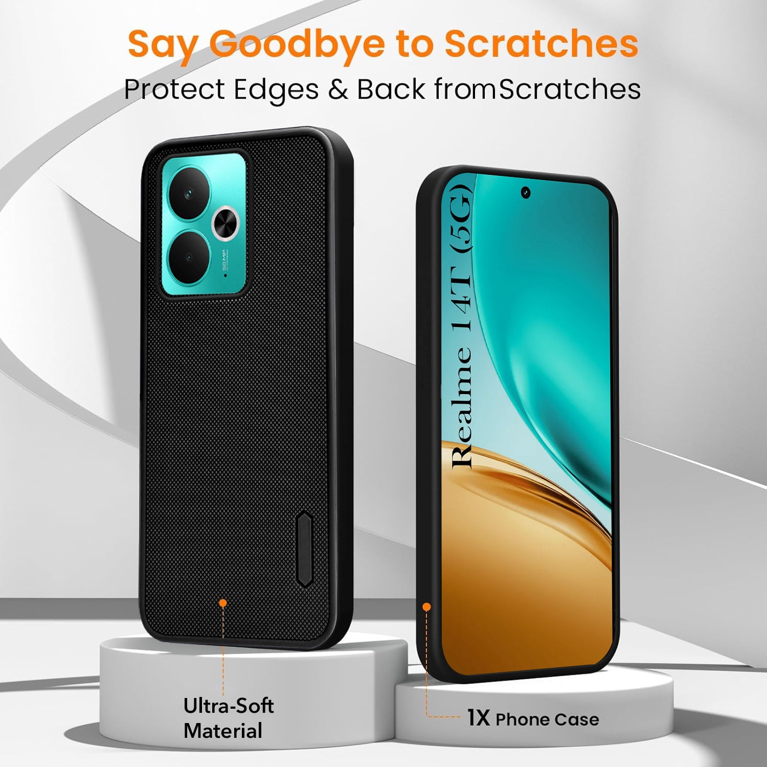 For Realme 14T Combo with Back Cover and 9H Tempered Glass (Textured Grip Design | Micro-Fiber Cloth Inside | Oleophobic Coating Screen Glass)