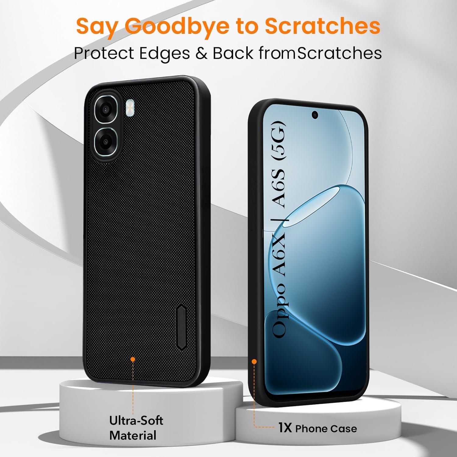 For Oppo A6X | Oppo A6S Combo with Back Cover and 9H Tempered Glass (Textured Grip Design | Micro-Fiber Cloth Inside | Oleophobic Coating Screen Glass)
