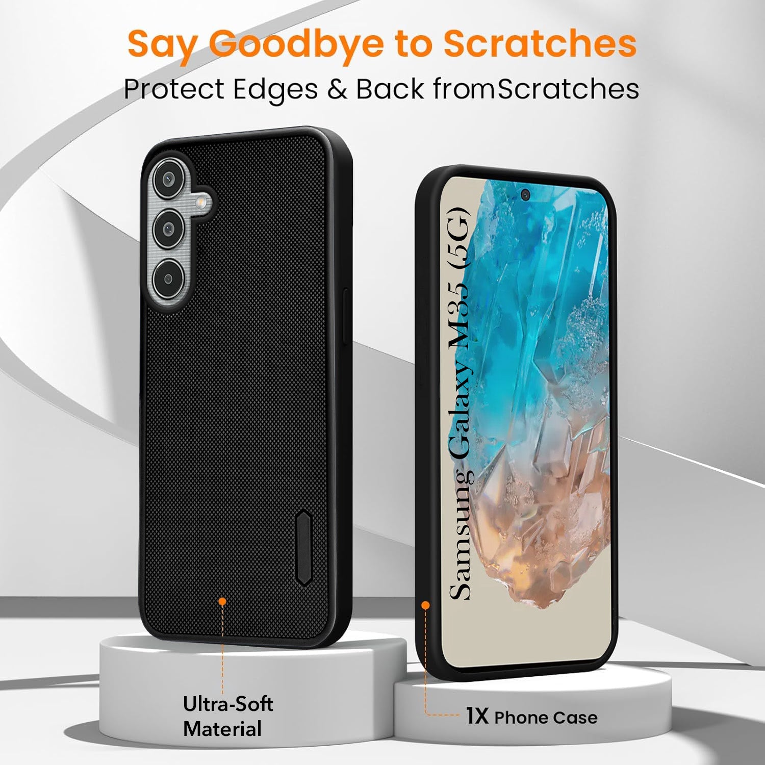 For Samsung Galaxy M35 5G Combo with Back Cover and 9H Tempered Glass (Textured Grip Design | Micro-Fiber Cloth Inside | Oleophobic Coating Screen Glass)