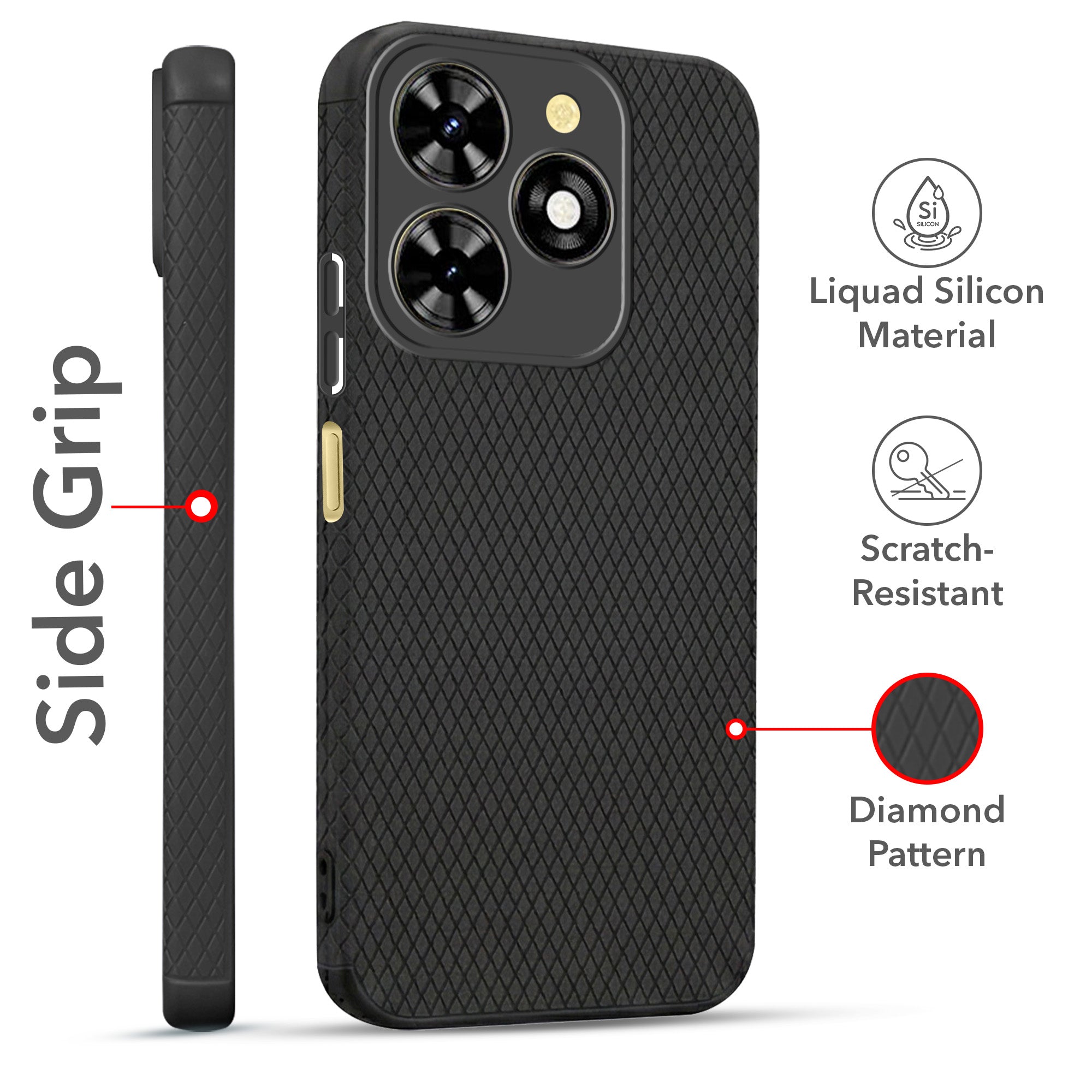 For Tecno Pop 8 Combo with Back Cover and 9H Tempered Glass (Liquid Silicone | Camera Protection | Oleophobic Coating Screen Glass)