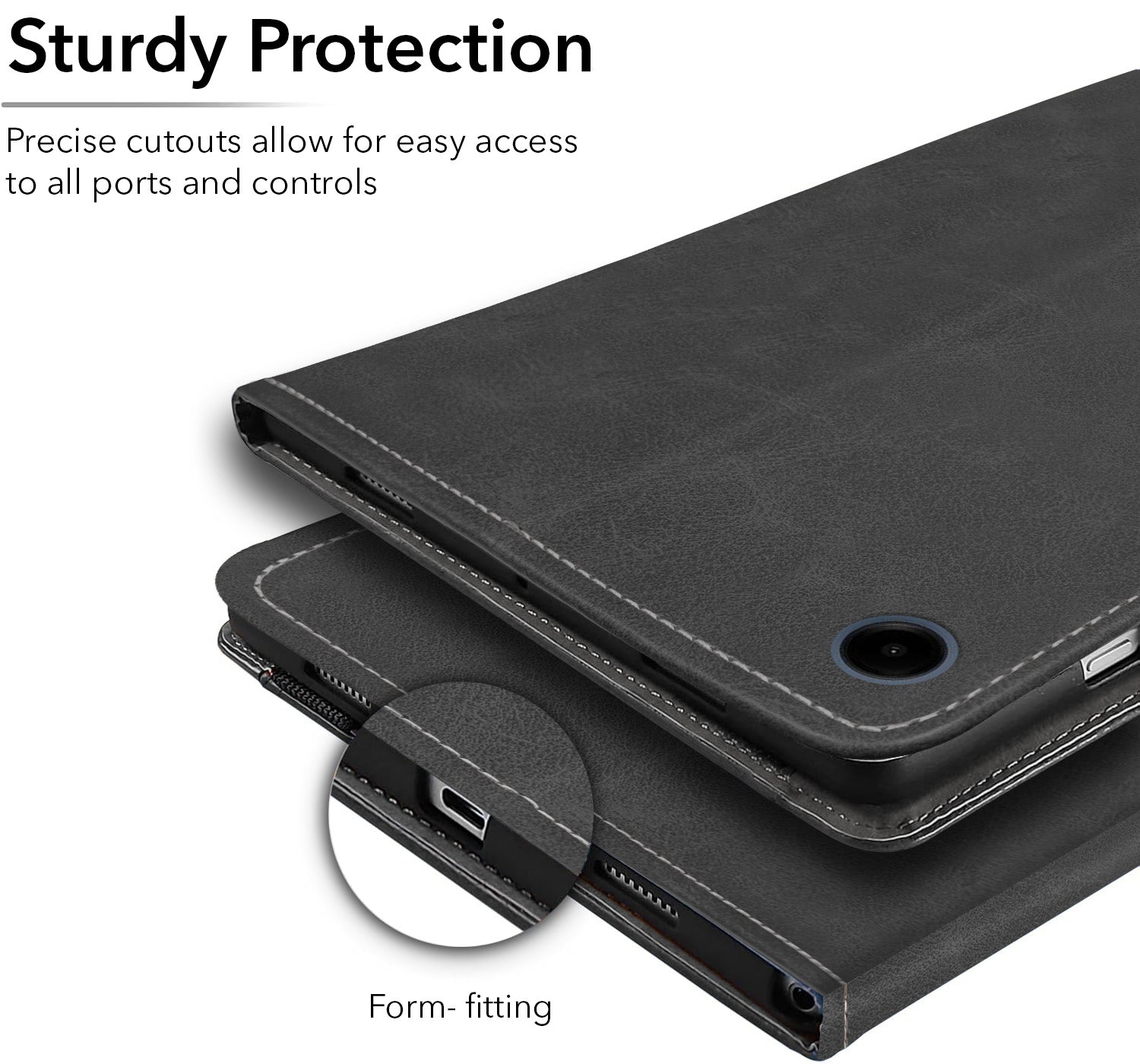For Samsung Galaxy Tab A9 8.7 Inch SM-X110/X115 Flip Cover Folio Case (PU Leather | Multi-Angle Smart Stand | Card Storage Slots | Silicone Back Pouch)