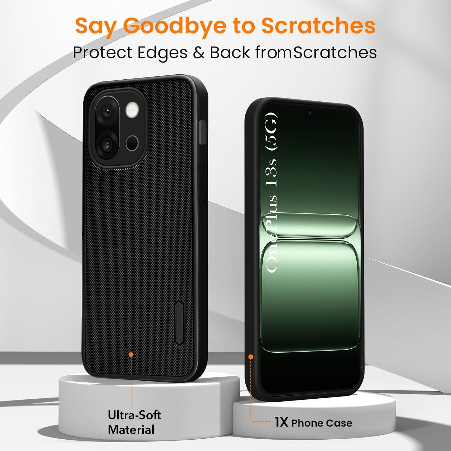 For OnePlus 13S Combo with Back Cover and 9H Tempered Glass (Textured Grip Design | Micro-Fiber Cloth Inside | Oleophobic Coating Screen Glass)