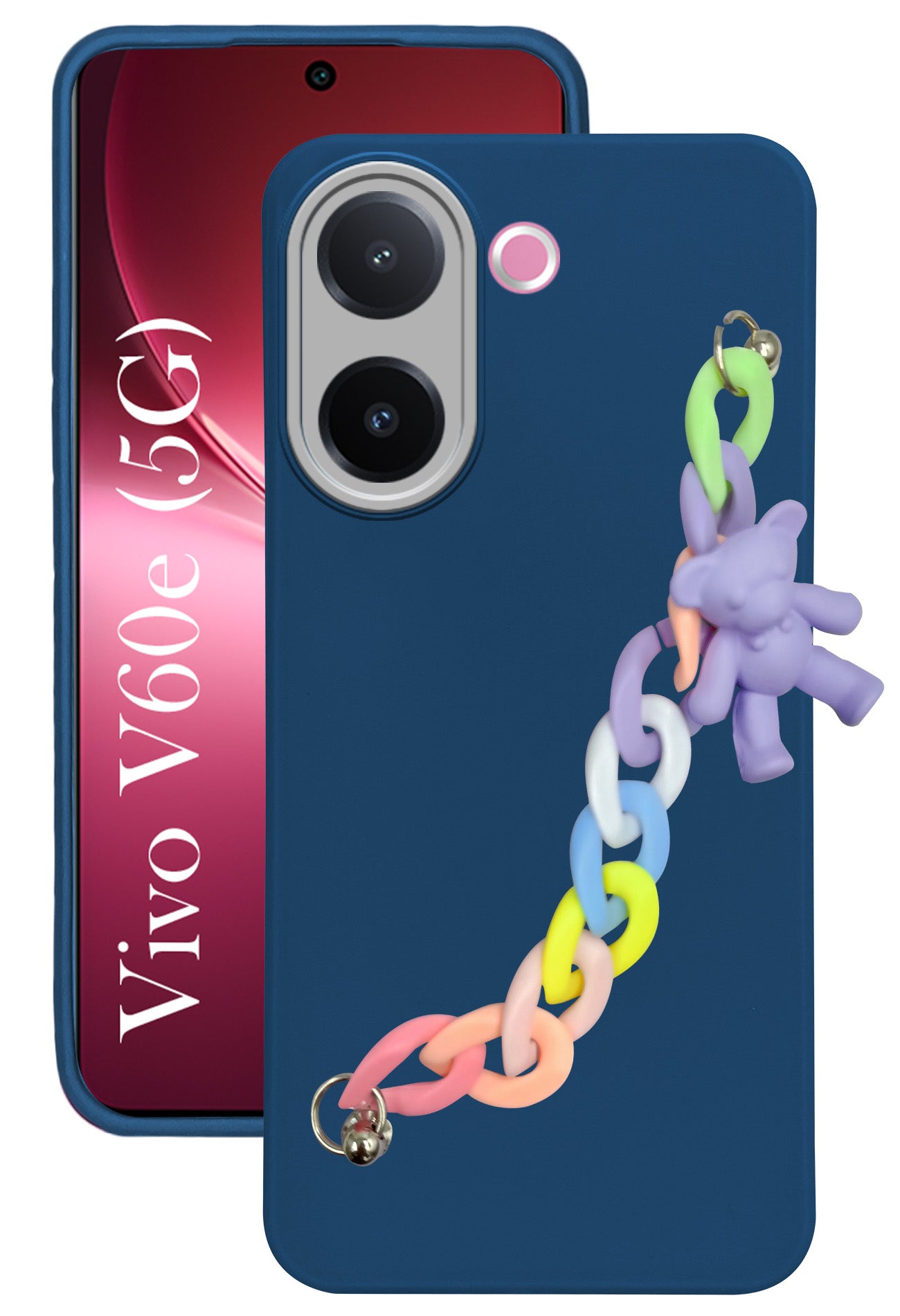For Vivo V60e Back Cover Case (Matte Finish |Wrist Hanging Chain | Teddy Bracelet Charms | Full Camera Protection)