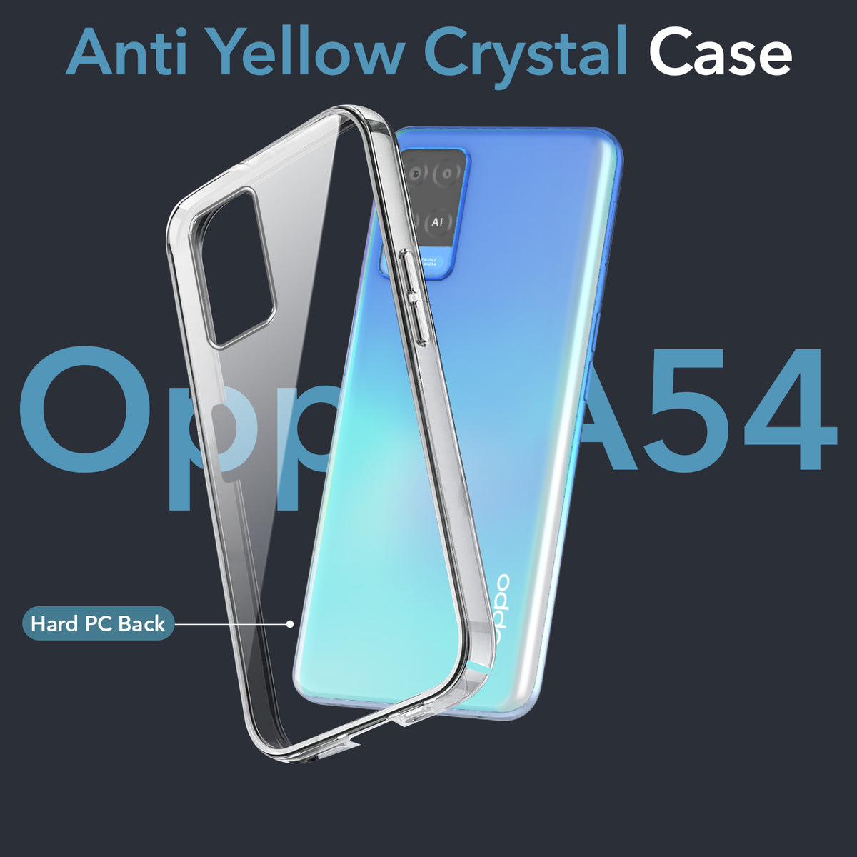 For Oppo A54 Back Cover Case Lifetime Anti-Yellow Clear (Sleek Hard Crystal | Shockproof and Camera Protection)