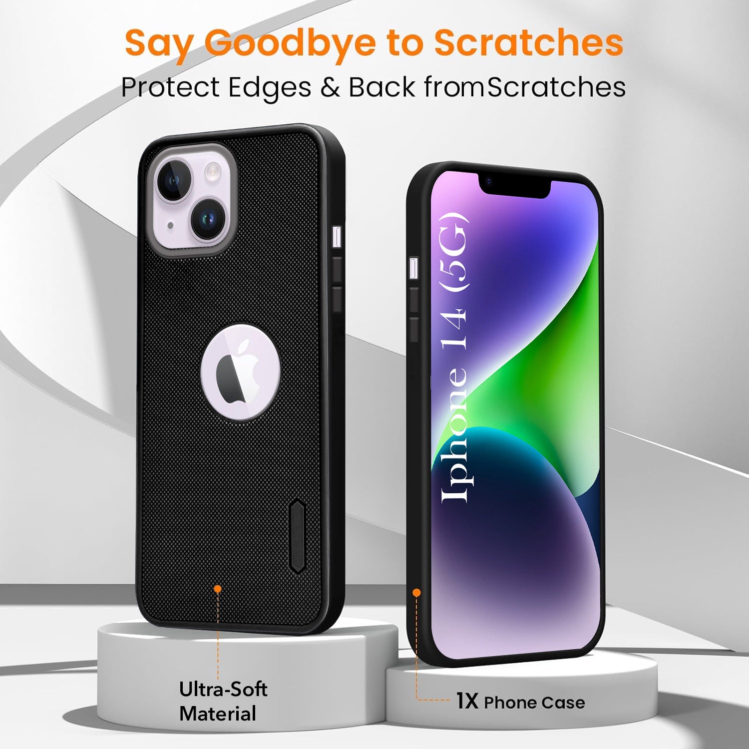 For Apple iPhone 14 Combo with Back Cover and 9H Tempered Glass (Textured Grip Design | Micro-Fiber Cloth Inside | Oleophobic Coating Screen Glass)