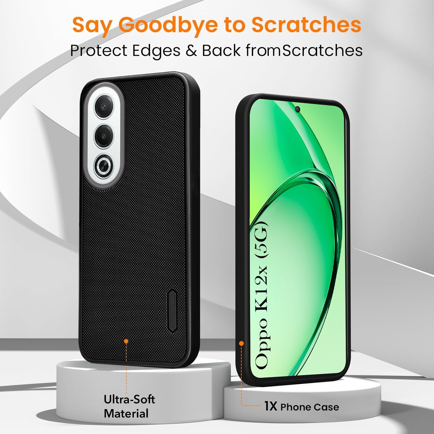 For Oppo K12x 5G Combo with Back Cover and 9H Tempered Glass (Textured Grip Design | Micro-Fiber Cloth Inside | Oleophobic Coating Screen Glass)