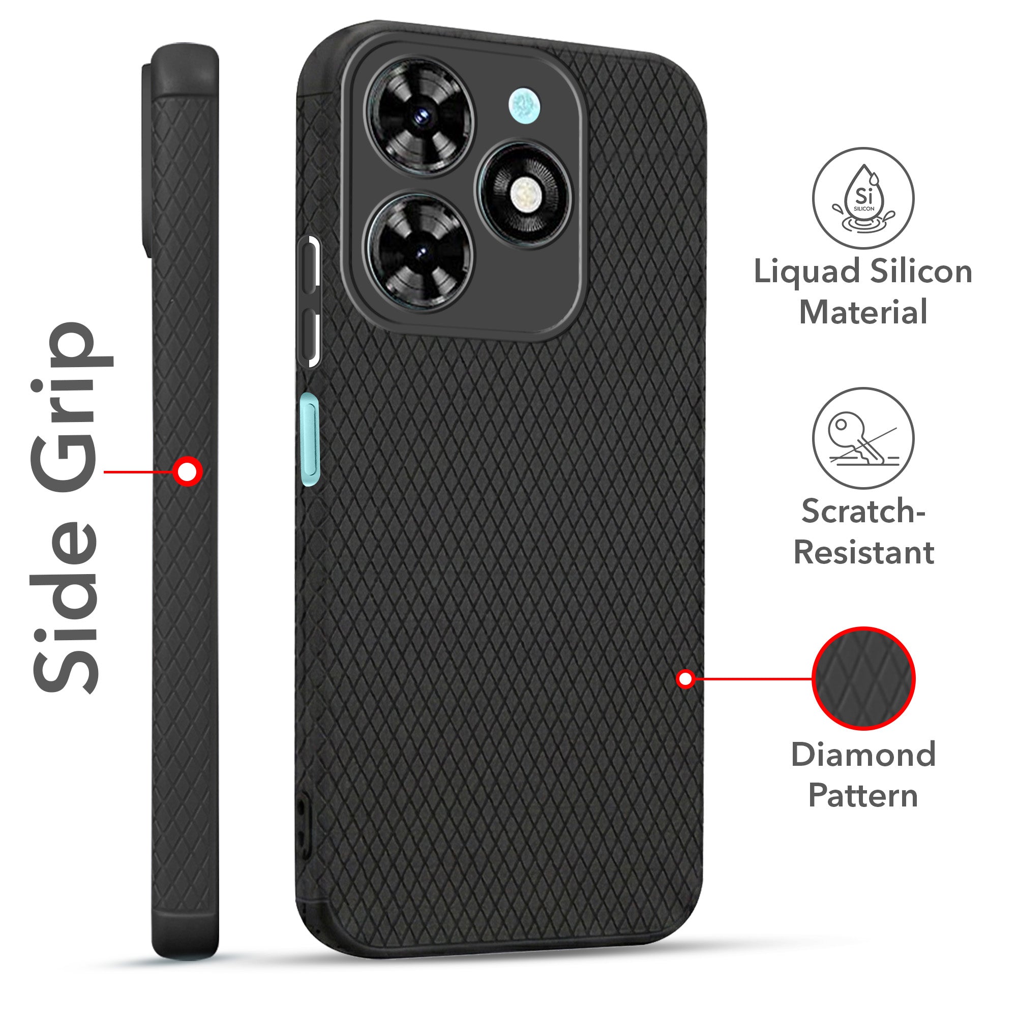 For Tecno Spark 20C Combo with Back Cover and 9H Tempered Glass (Liquid Silicone | Camera Protection | Oleophobic Coating Screen Glass)